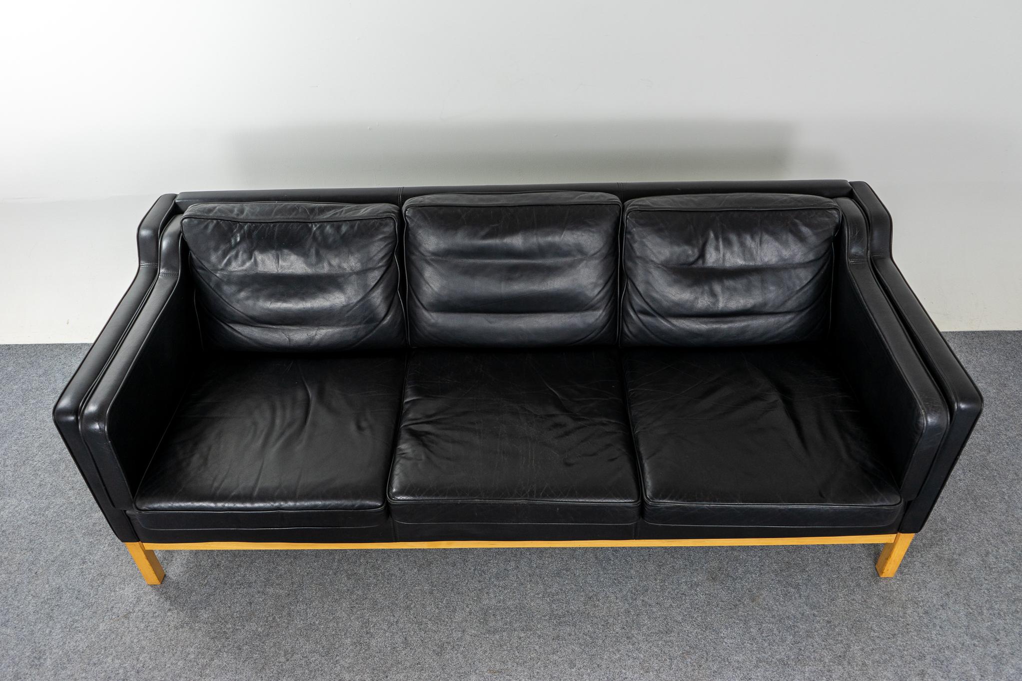 Danish Mid-Century Modern Black Leather Three Seat Sofa 7