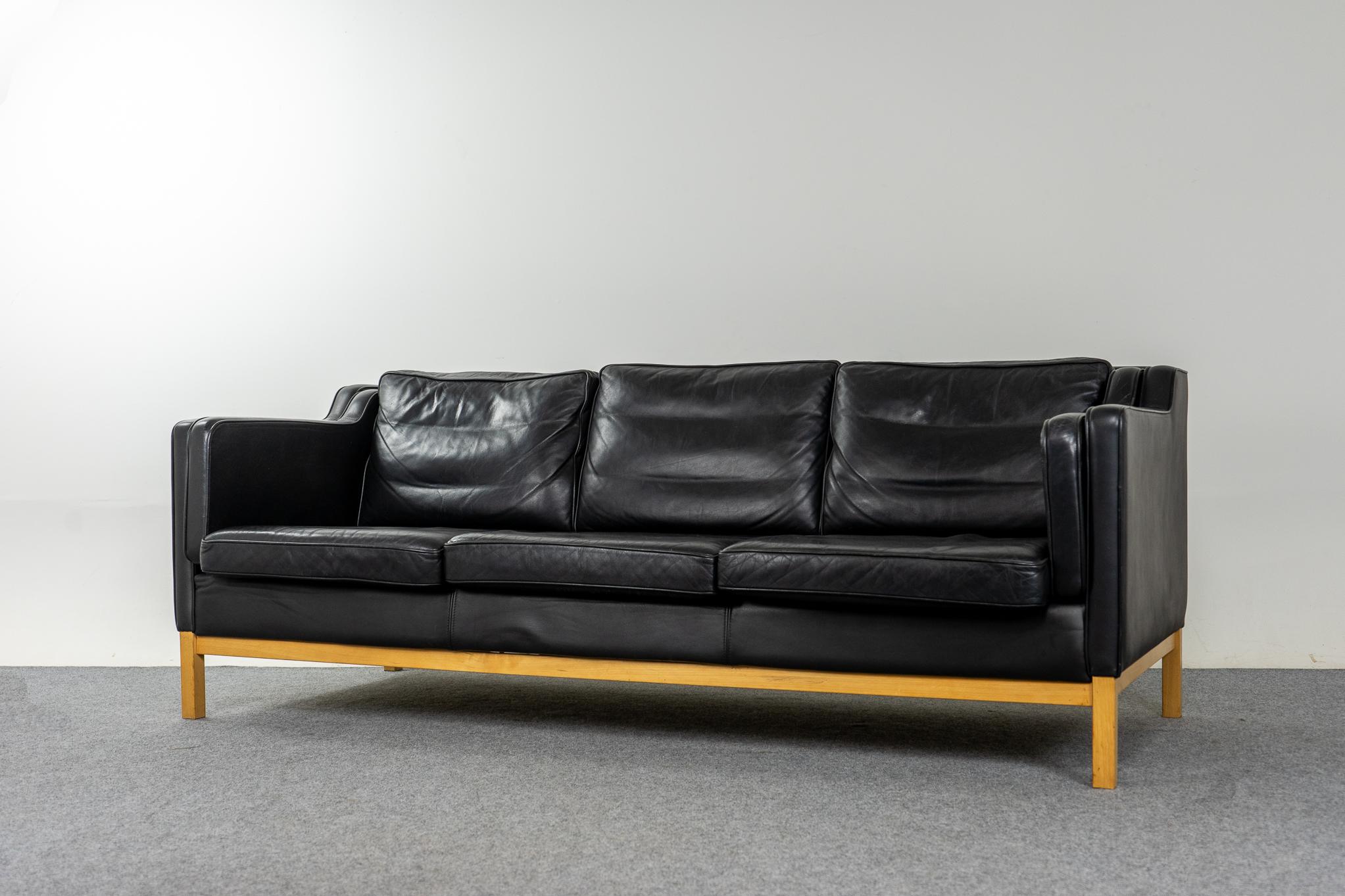 Mid-20th Century Danish Mid-Century Modern Black Leather Three Seat Sofa