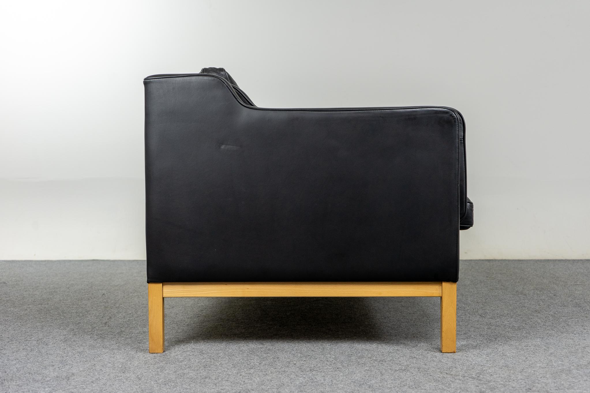 Danish Mid-Century Modern Black Leather Three Seat Sofa 2