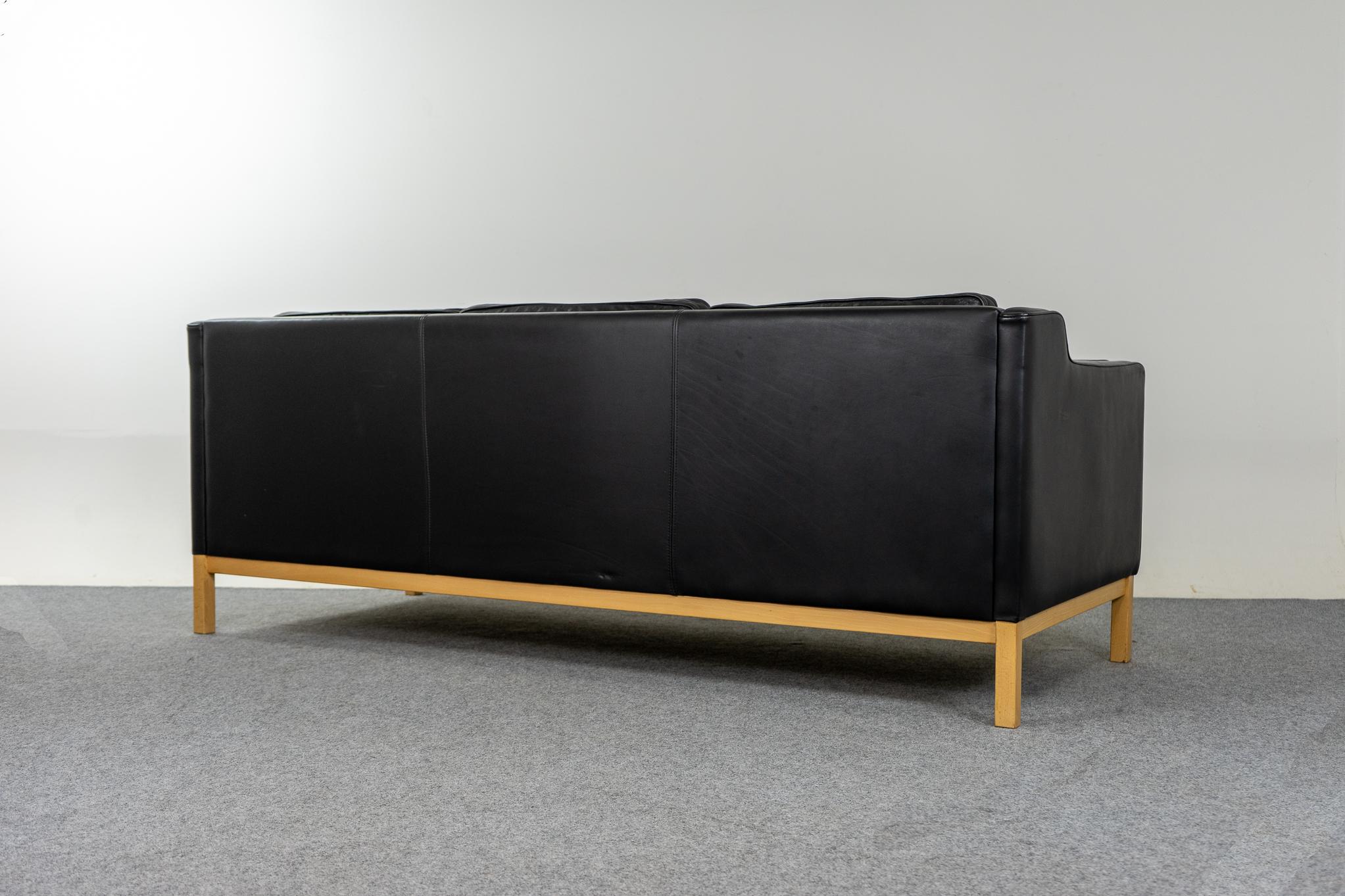 Danish Mid-Century Modern Black Leather Three Seat Sofa 3