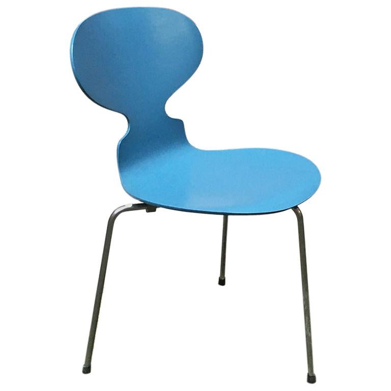 Danish MidCentury Modern Blue Curved Chair in Solid Wood by Fritz