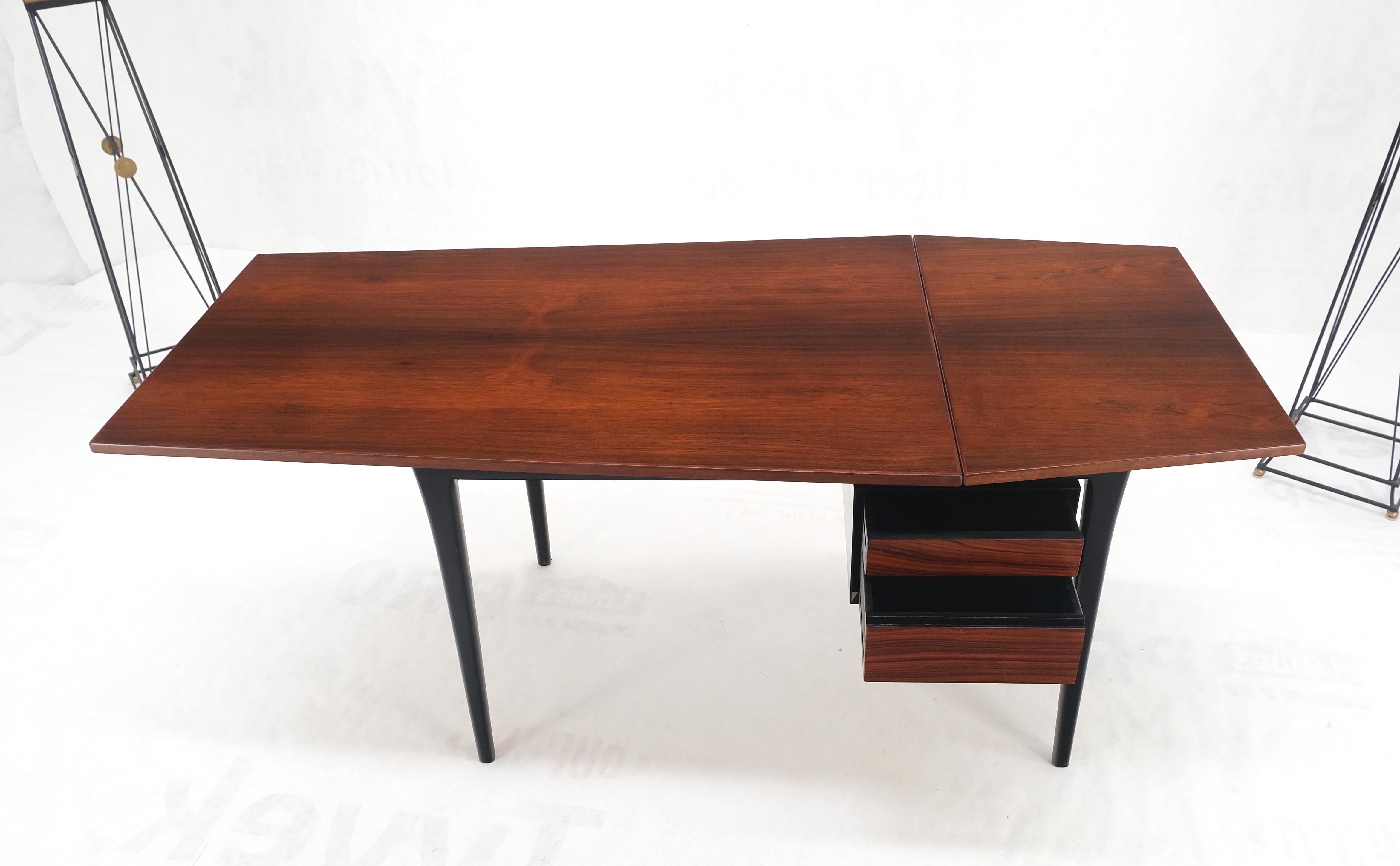 Danish Mid Century Modern Boat Shape Drop Leaf Rosewood Desk Two Drawers MINT! For Sale 10
