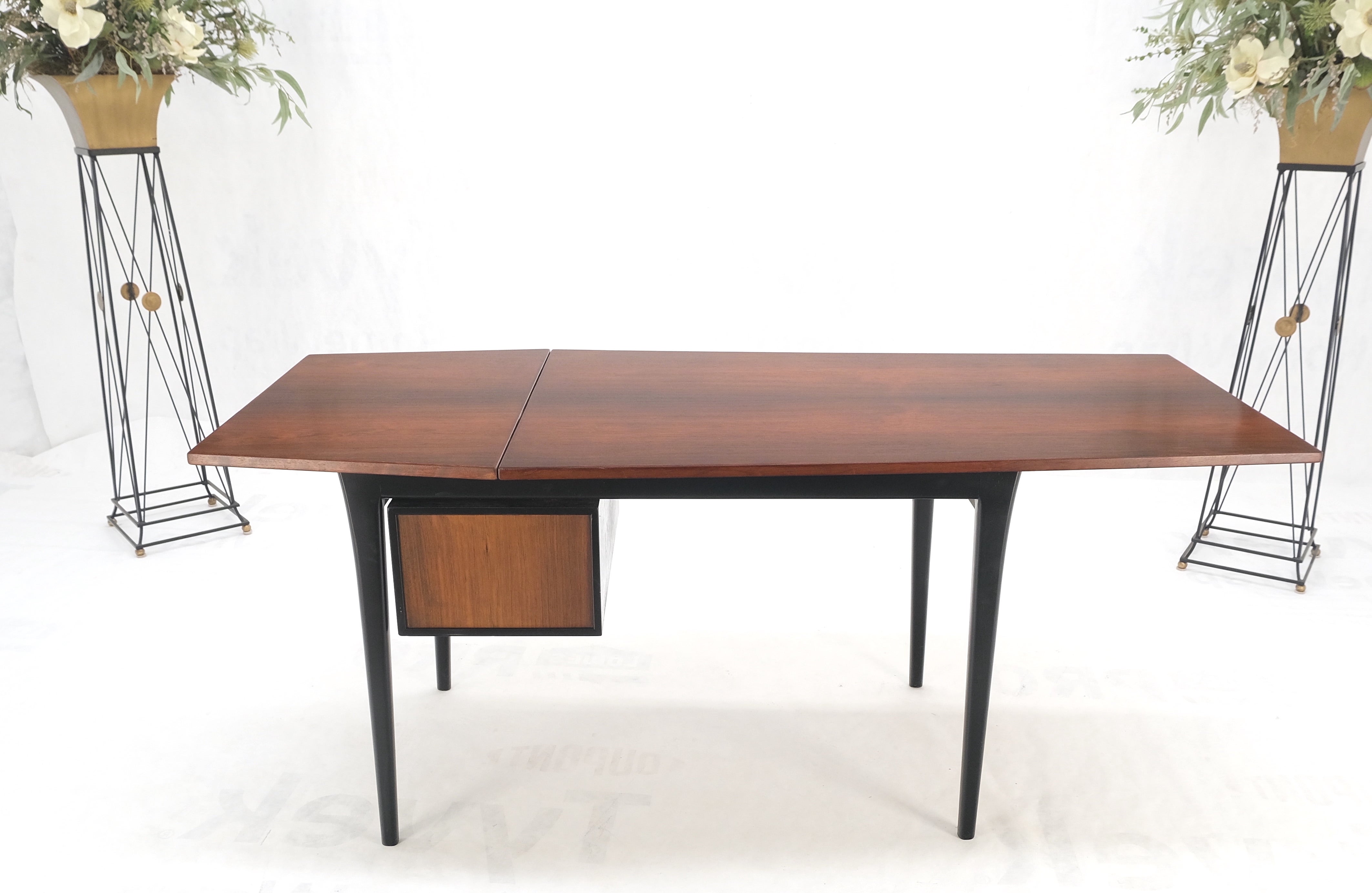 Danish Mid Century Modern Boat Shape Drop Leaf Rosewood Desk Two Drawers MINT! 