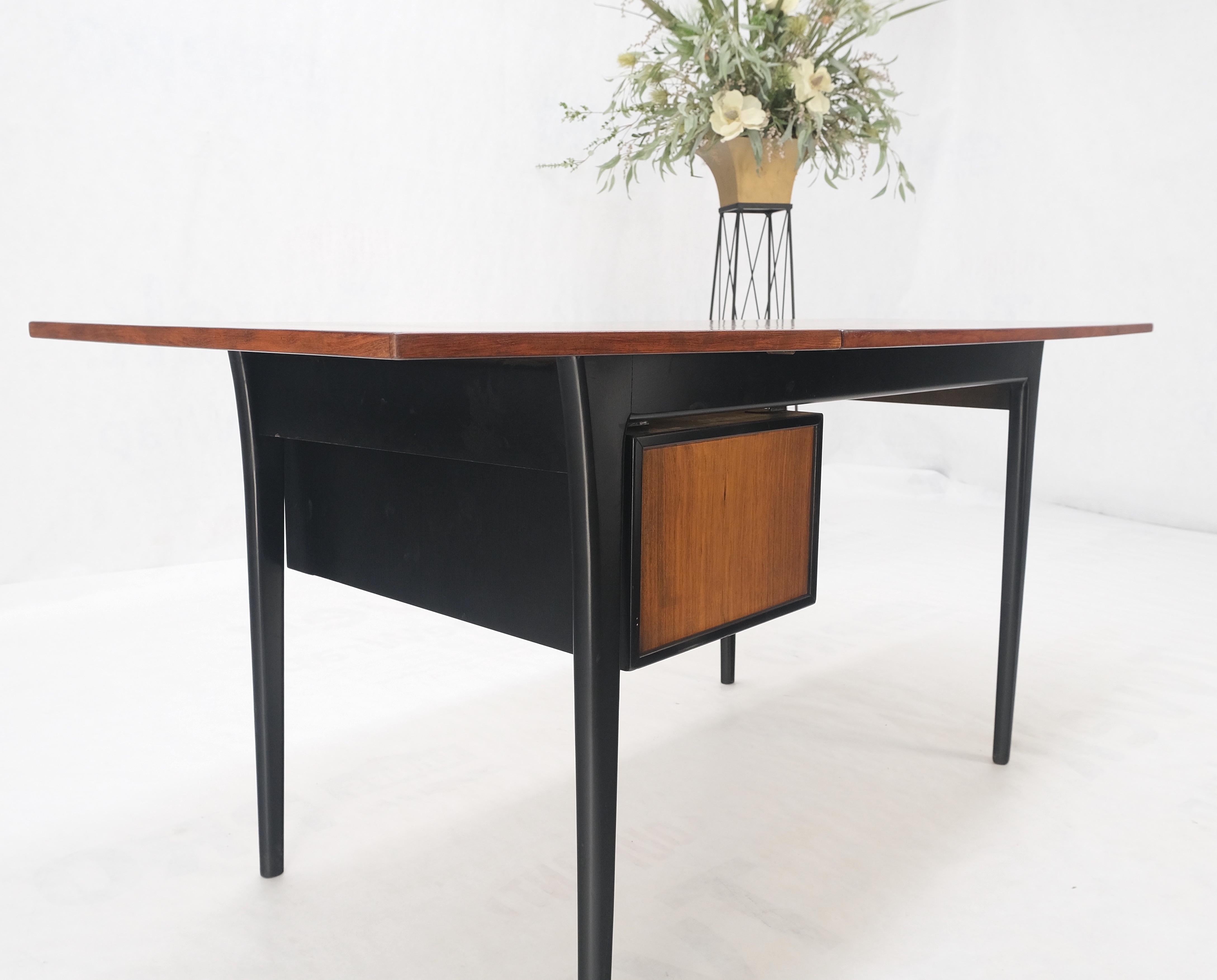 Lacquered Danish Mid Century Modern Boat Shape Drop Leaf Rosewood Desk Two Drawers MINT! For Sale