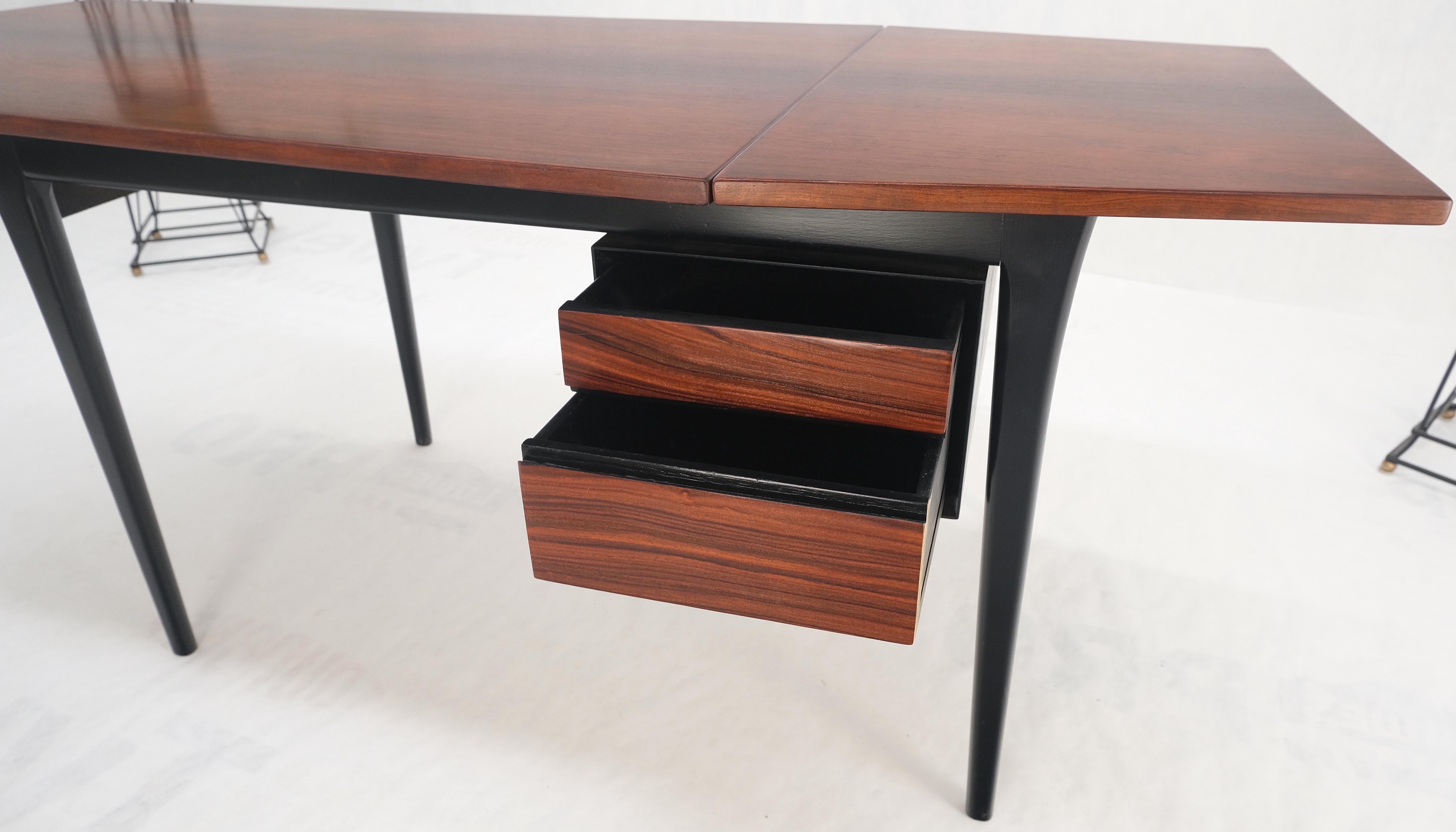 20th Century Danish Mid Century Modern Boat Shape Drop Leaf Rosewood Desk Two Drawers MINT! For Sale