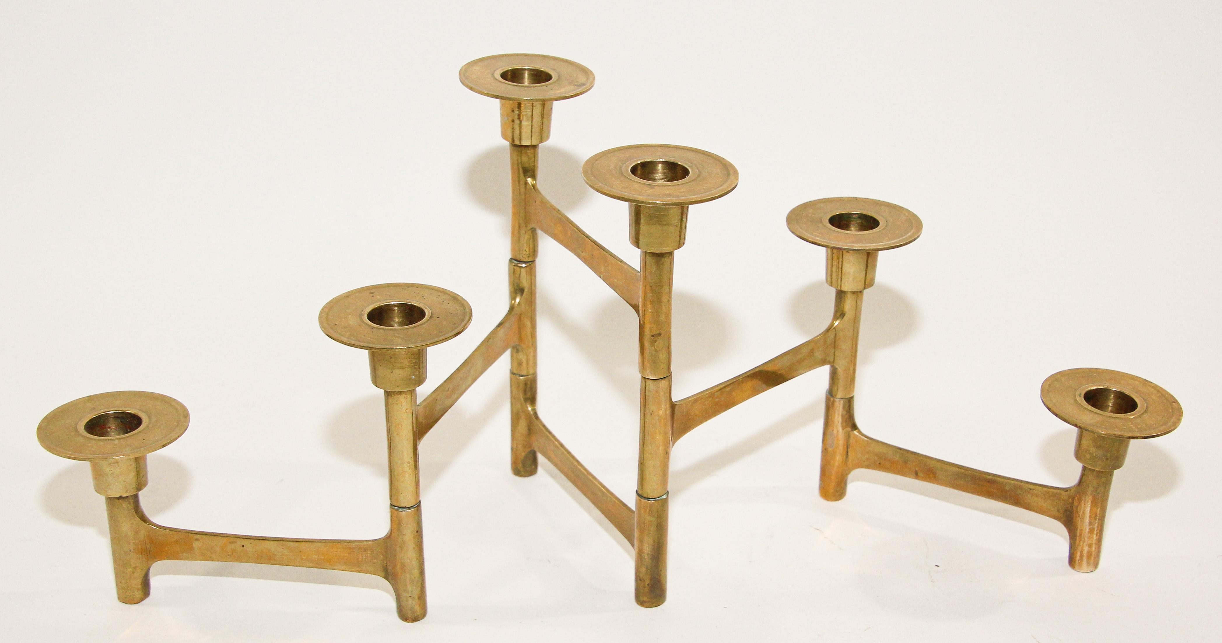 Danish Mid-Century Modern Brass Articulating Candleholder Nagel Style 8