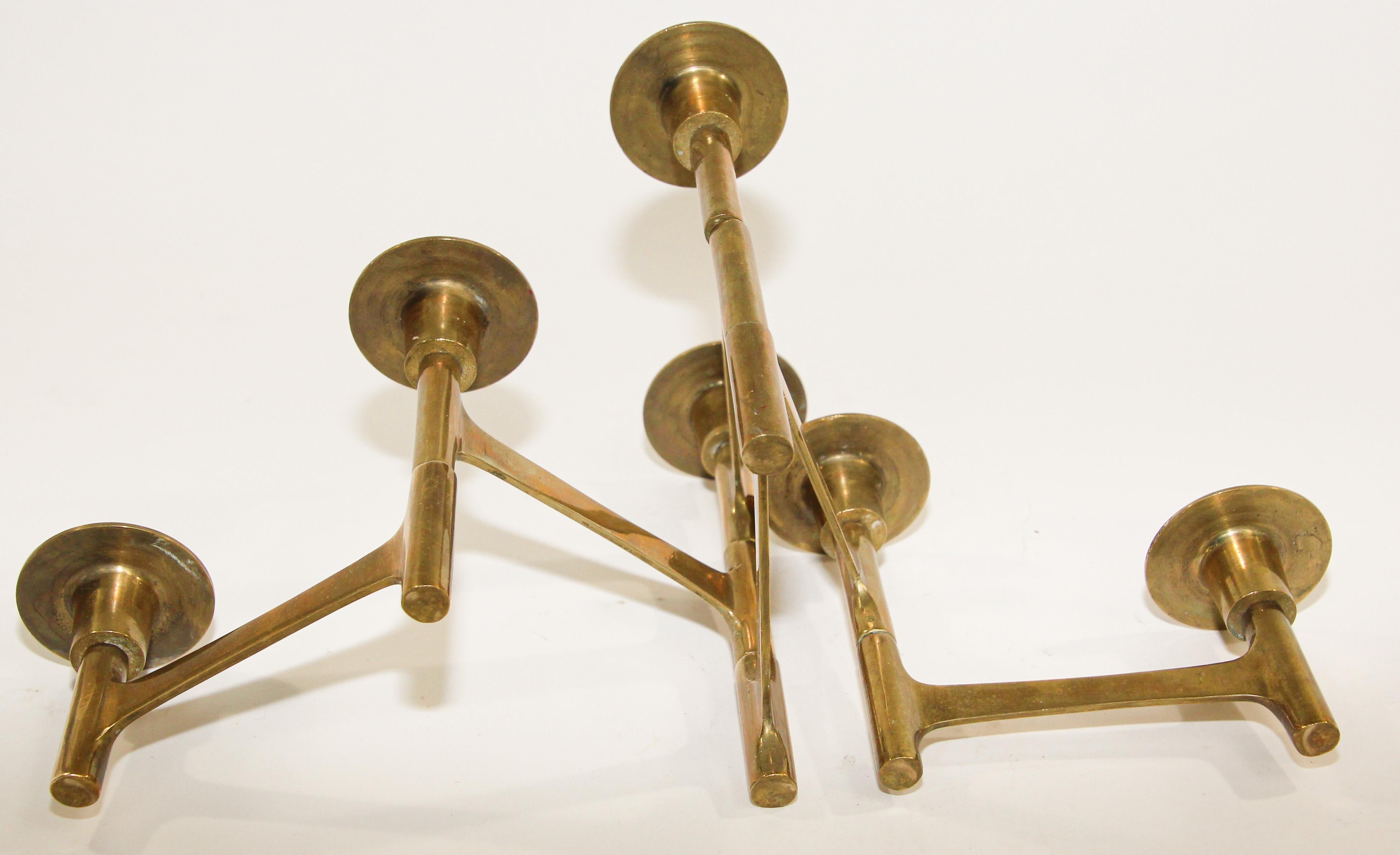 Danish Mid-Century Modern Brass Articulating Candleholder Nagel Style 11