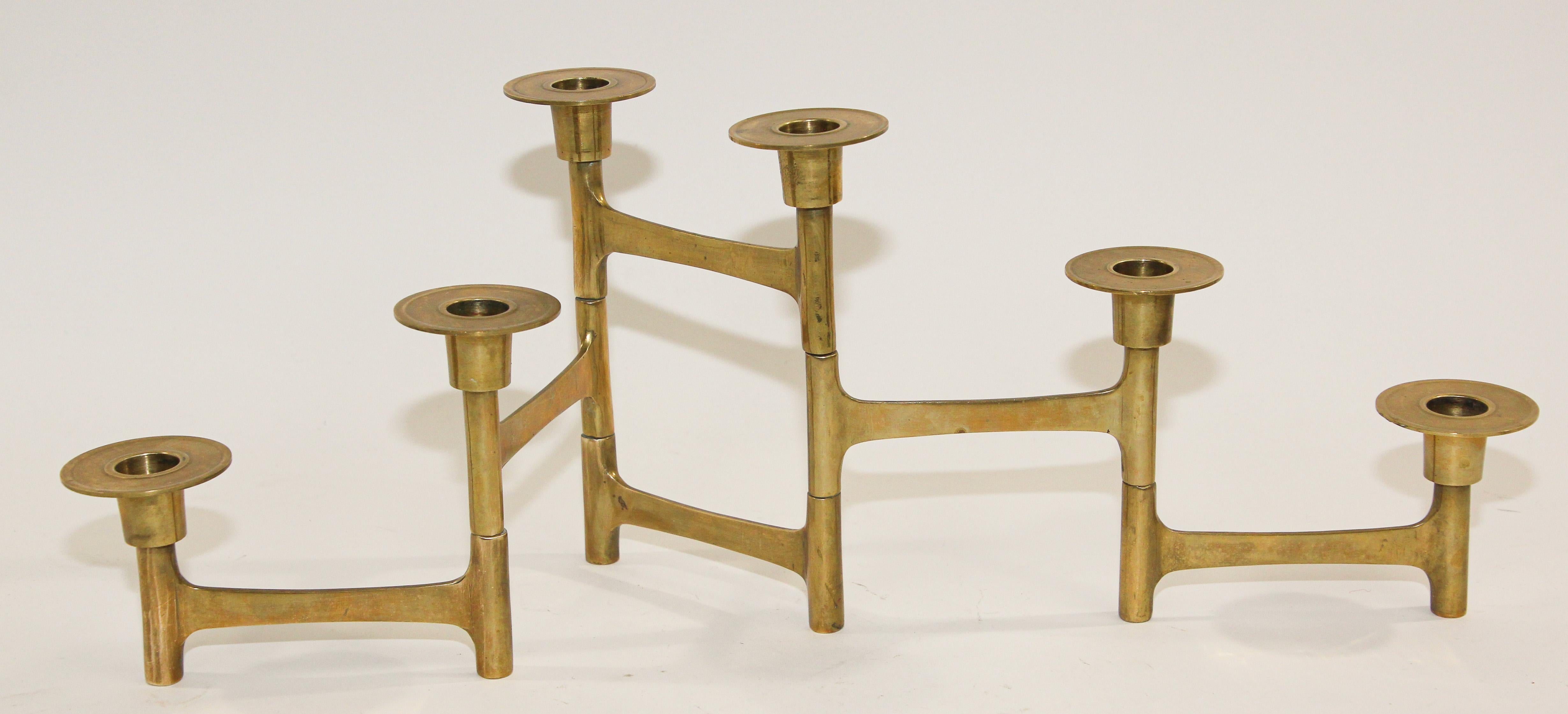 Swedish Danish Mid-Century Modern Brass Articulating Candleholder Nagel Style