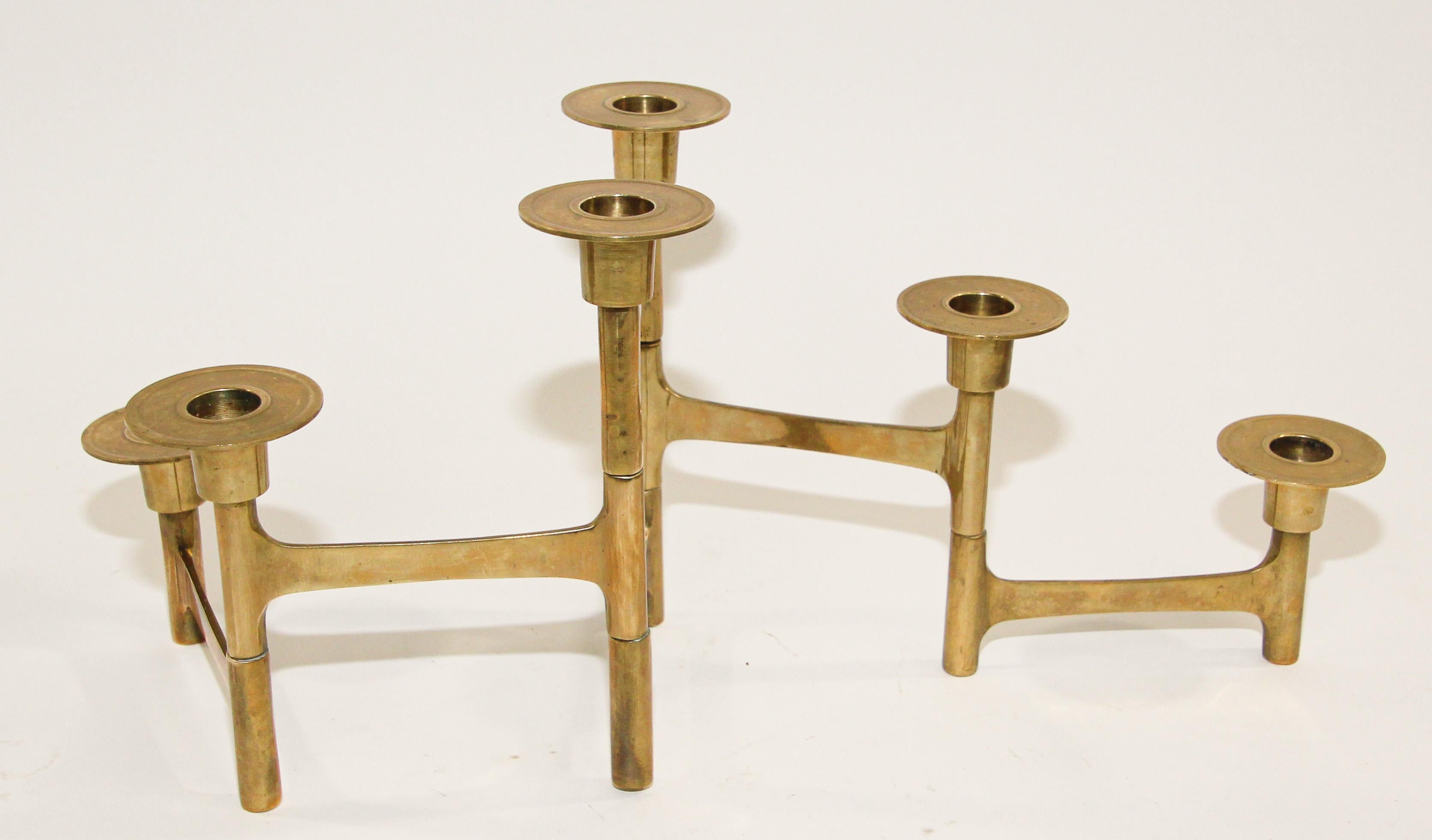 Danish Mid-Century Modern Brass Articulating Candleholder Nagel Style In Good Condition In North Hollywood, CA