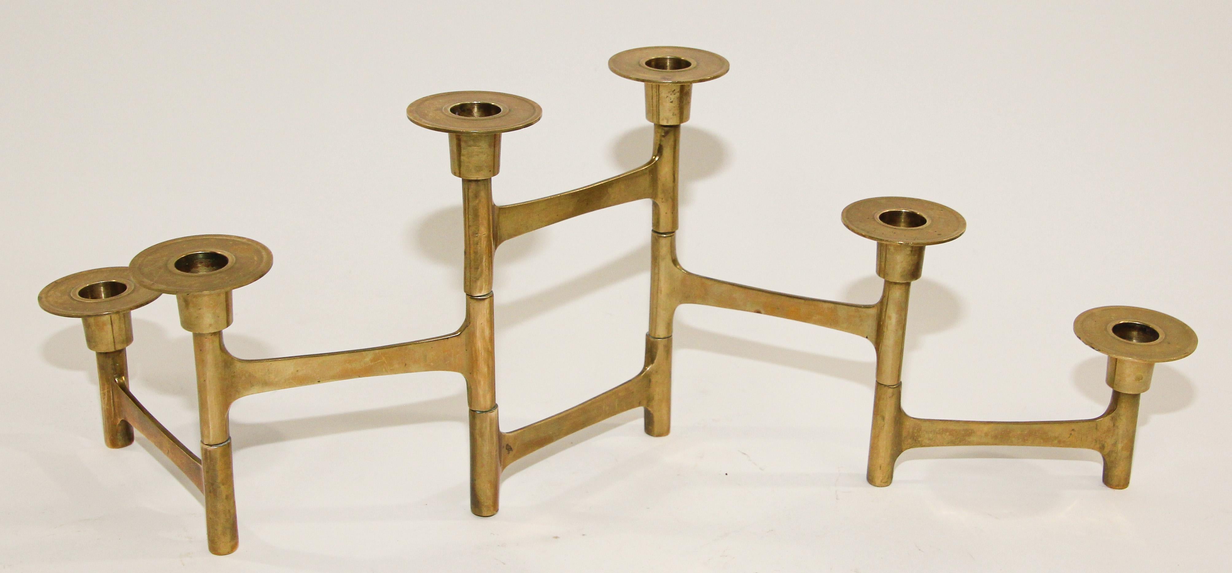 Danish Mid-Century Modern Brass Articulating Candleholder Nagel Style 1