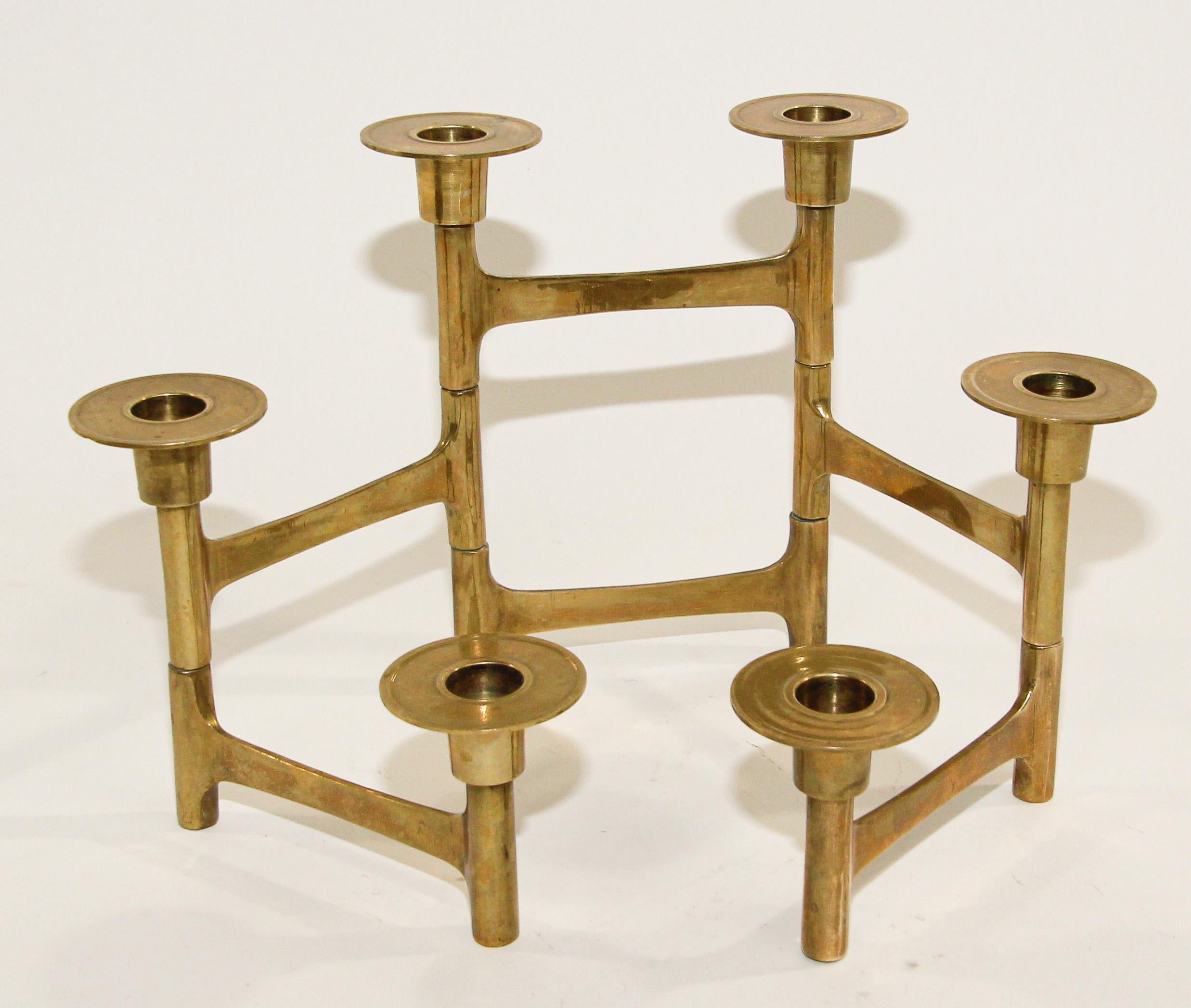 Danish Mid-Century Modern Brass Articulating Candleholder Nagel Style 2