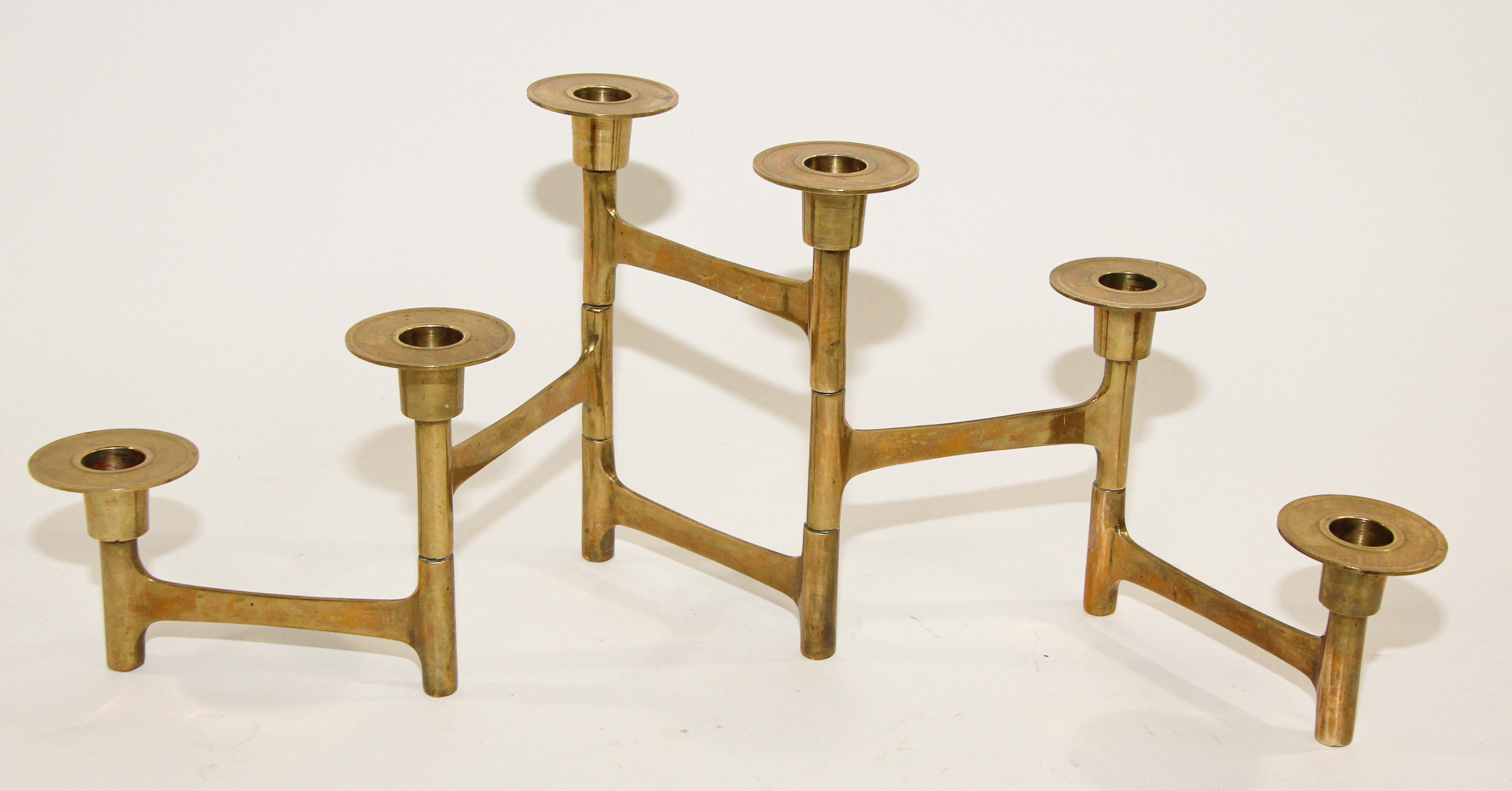 Danish Mid-Century Modern Brass Articulating Candleholder Nagel Style 3