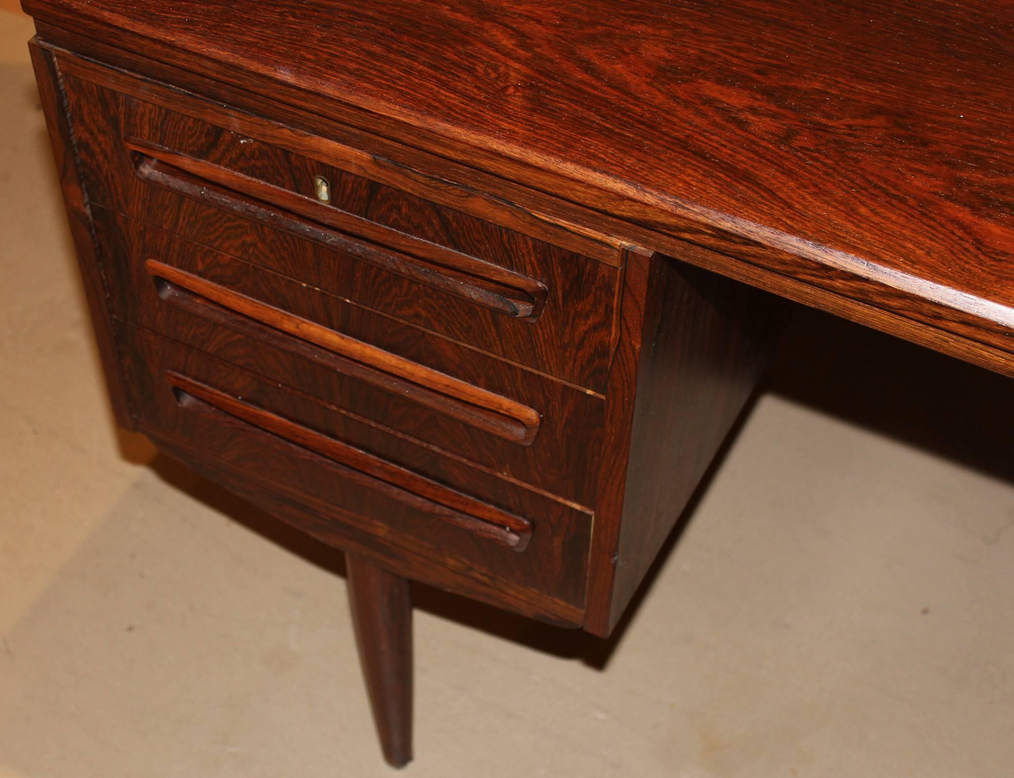 Hand-Crafted Danish Mid-Century Modern Brazilian Rosewood Executive Desk with Bar