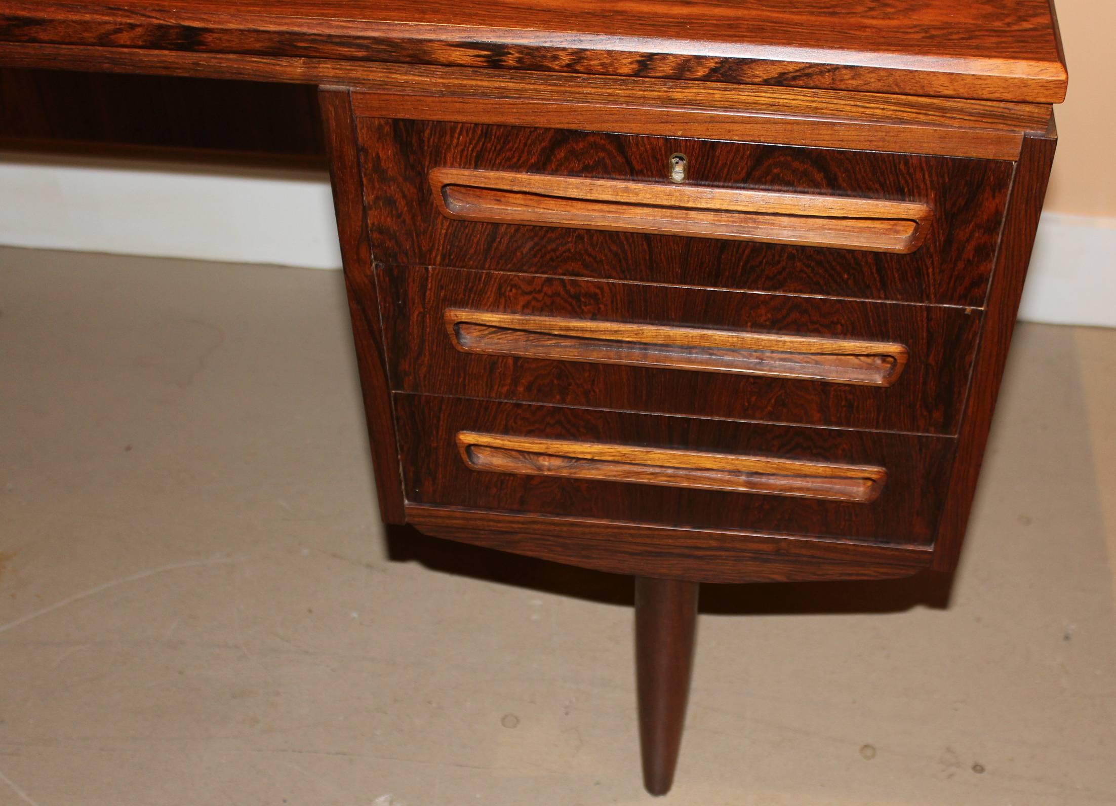 Danish Mid-Century Modern Brazilian Rosewood Executive Desk with Bar In Excellent Condition In Milford, NH