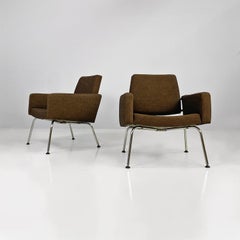 Danish mid-century modern brown fabric steel armchairs Kay Korbing Godtfred 1960