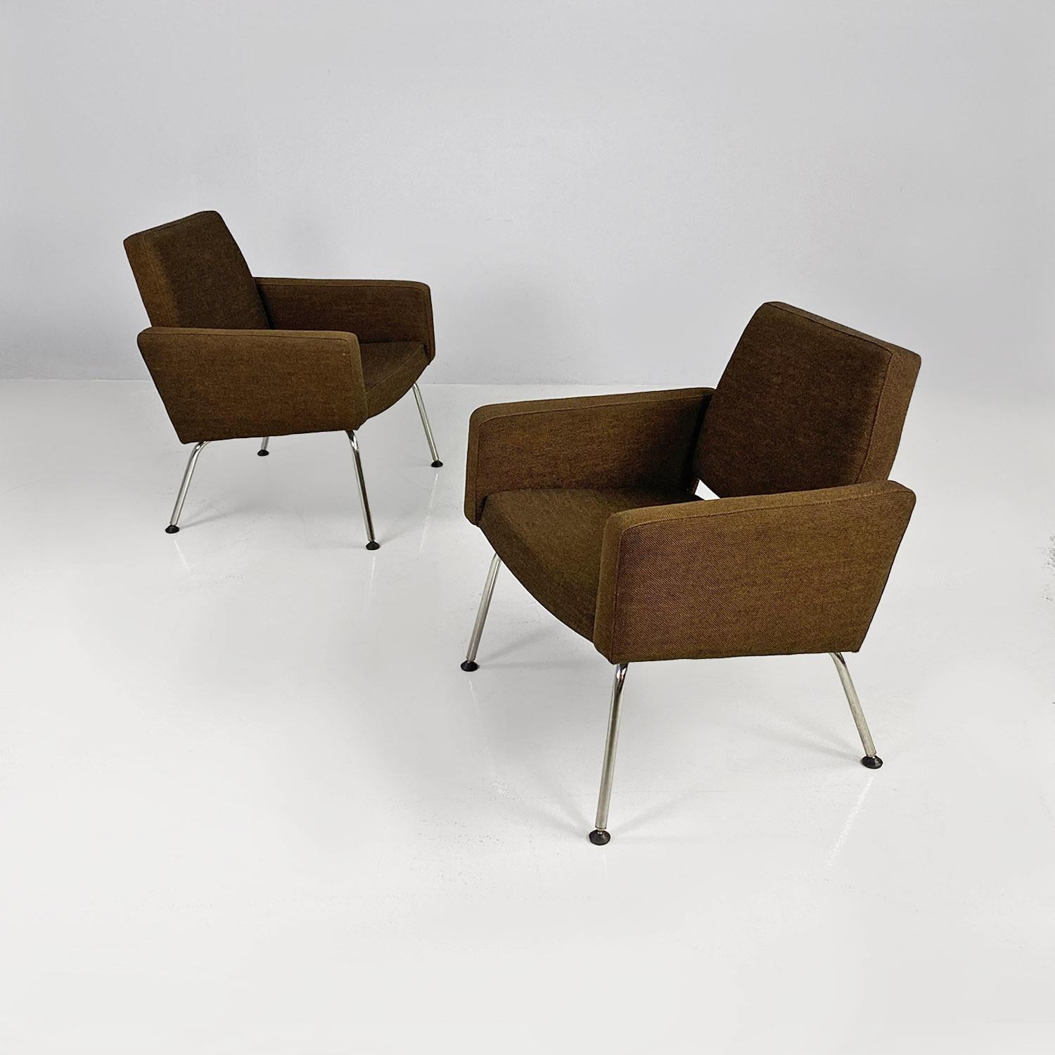 Mid-Century Modern Danish mid-century modern brown fabric steel armchairs Kay Korbing Godtfred 1960 For Sale