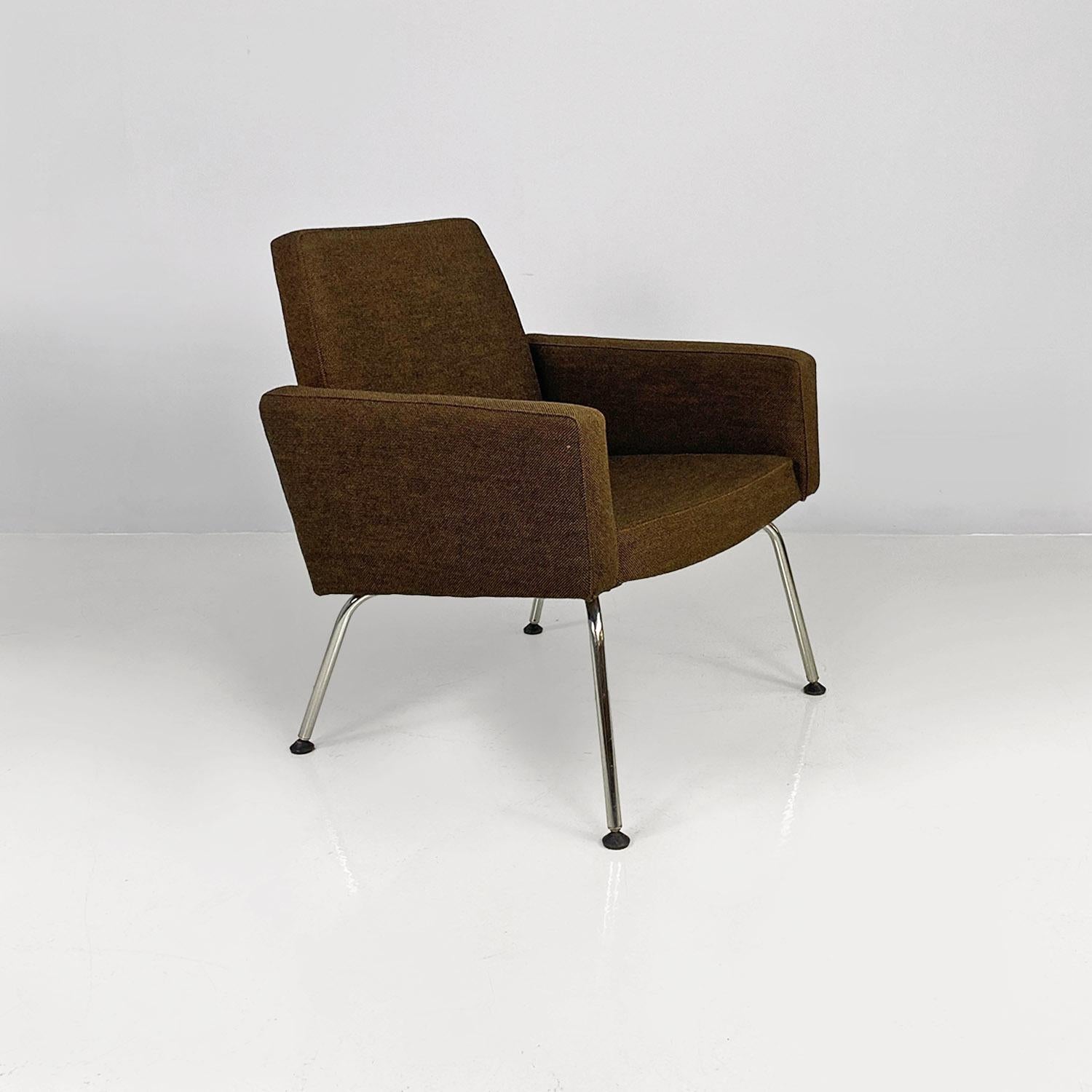 Danish mid-century modern brown fabric steel armchairs Kay Korbing Godtfred 1960 In Good Condition For Sale In MIlano, IT