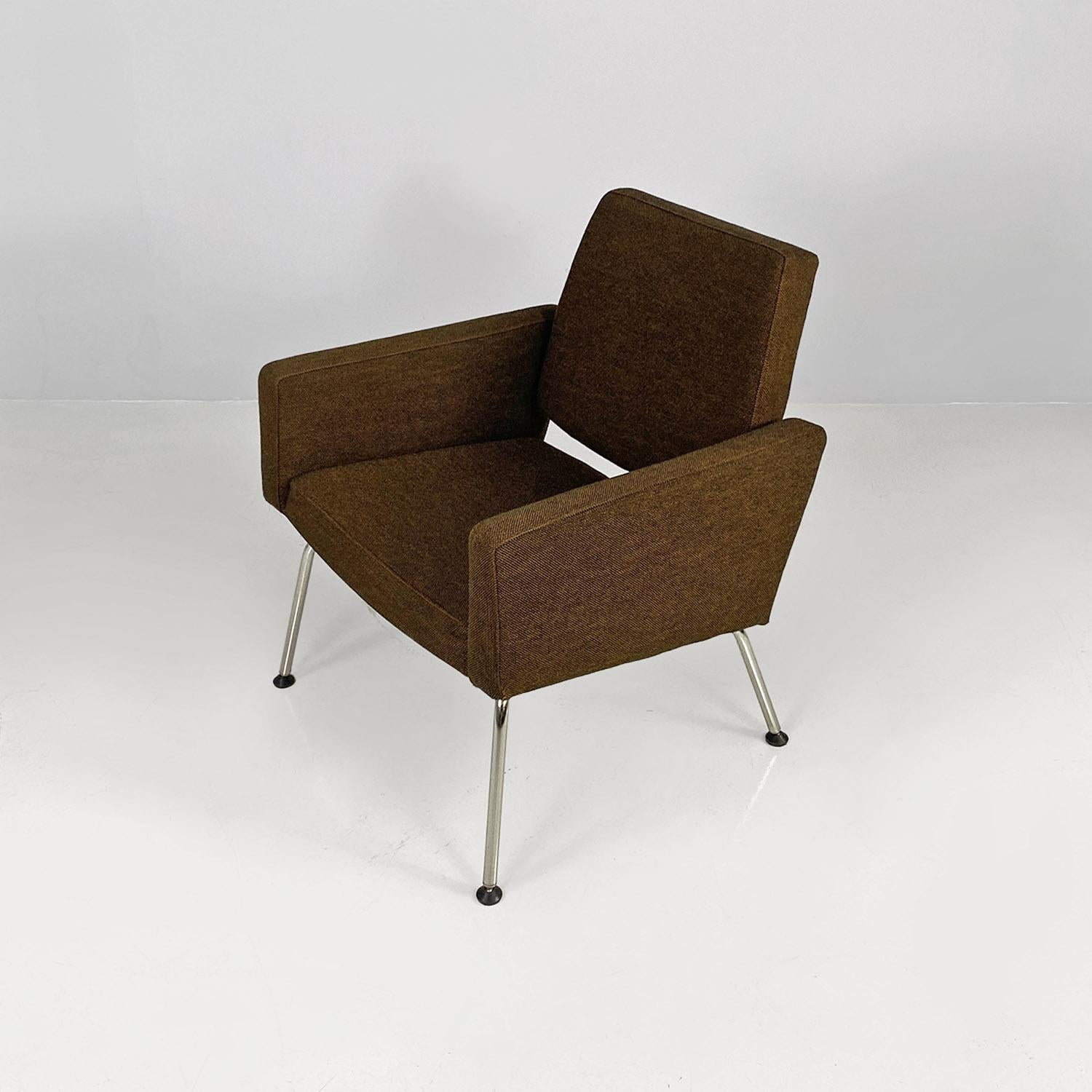 Metal Danish mid-century modern brown fabric steel armchairs Kay Korbing Godtfred 1960 For Sale