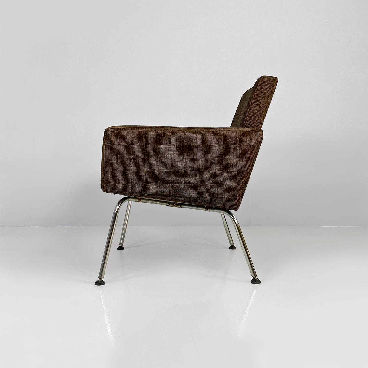 Danish mid-century modern brown fabric steel armchairs Kay Korbing Godtfred 1960 For Sale 1