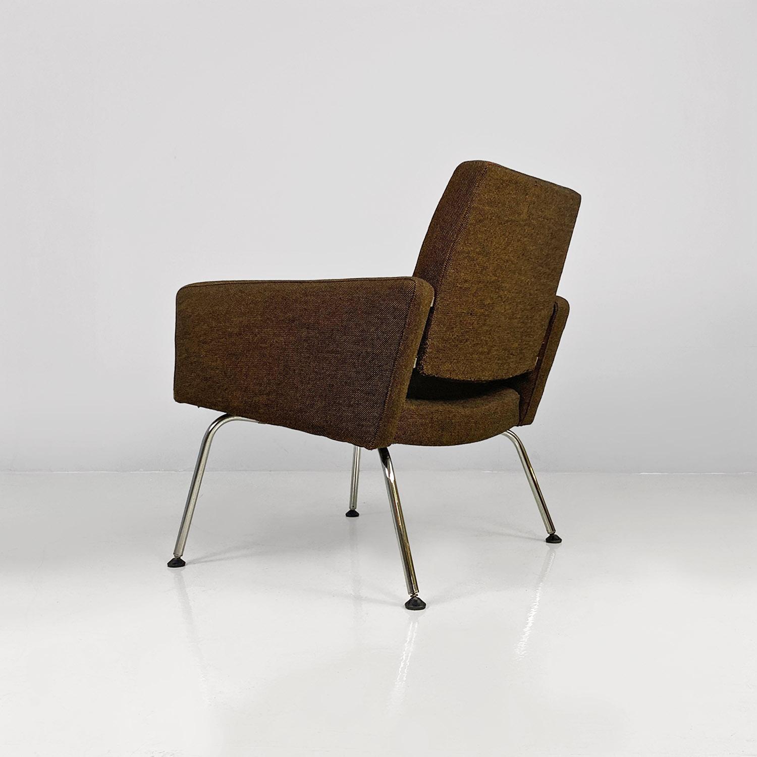 Danish mid-century modern brown fabric steel armchairs Kay Korbing Godtfred 1960 For Sale 2