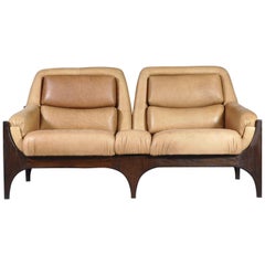 Danish Mid-Century Modern Brown Leather Loveseat, 1960s