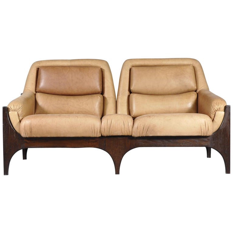 Danish MidCentury Modern Brown Leather Loveseat, 1960s For Sale at 1stDibs