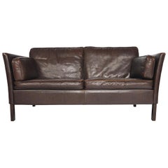 Danish Mid-Century Modern Brown Leather Loveseat