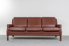 Danish Mid-Century Modern Brown Leather Sofa