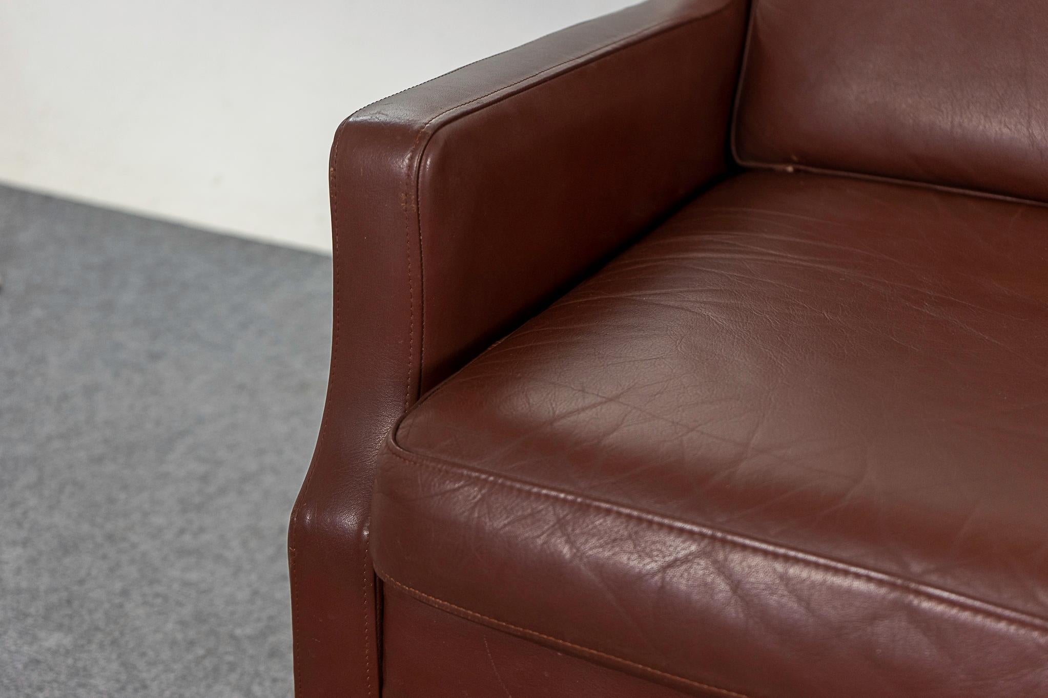 Scandinavian Modern Danish Mid-Century Modern Brown Leather Sofa  For Sale