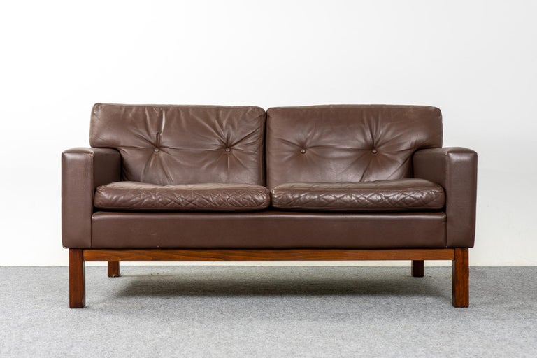 Danish MidCentury Modern Button Tufted Leather Loveseat For Sale at 1stDibs