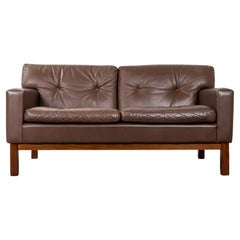 Danish Mid-Century Modern Button Tufted Leather Loveseat