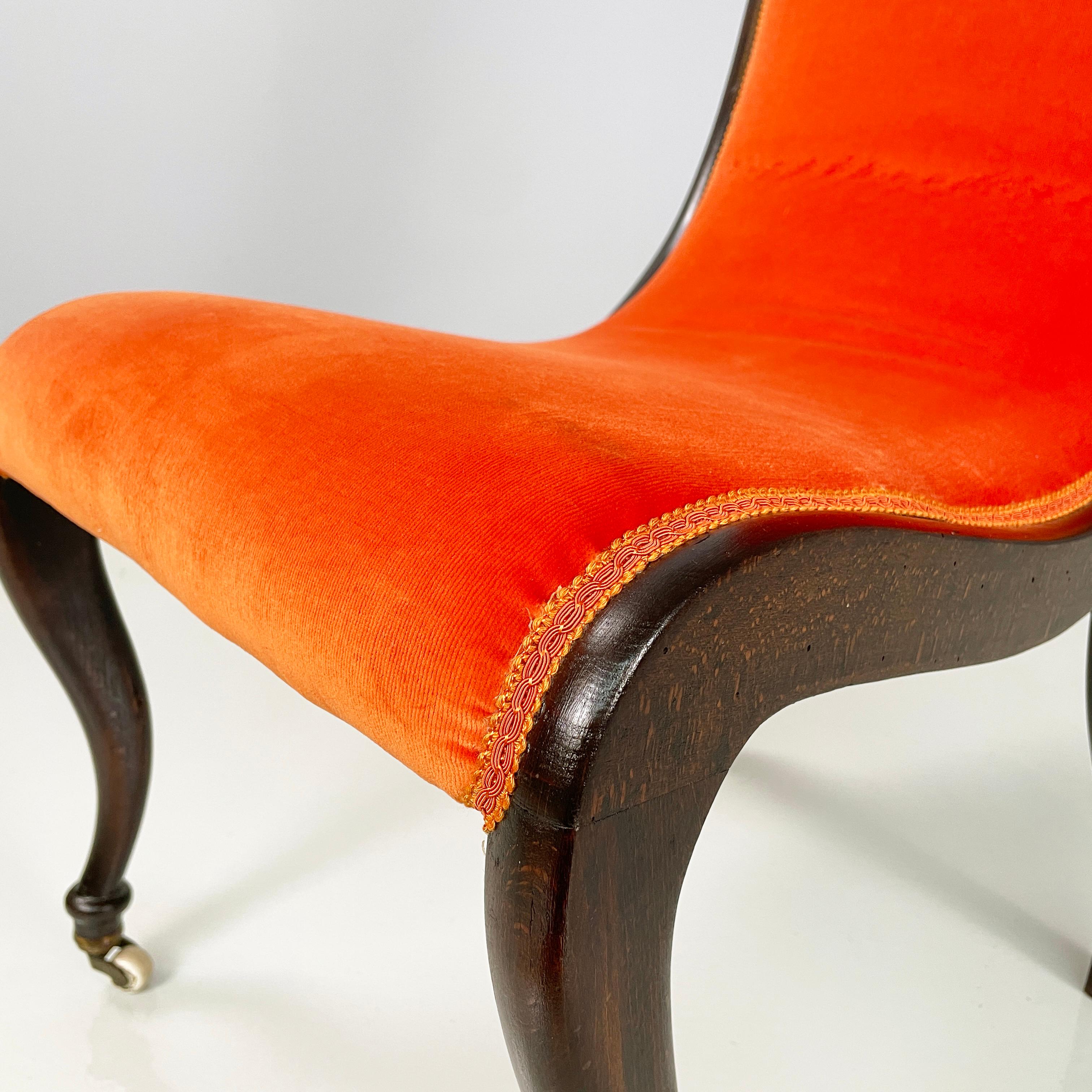 Dänischer Stuhl aus der Mitte des Jahrhunderts, orangefarbener Samt und dunkles Holz, 1950er Jahre im Angebot 4