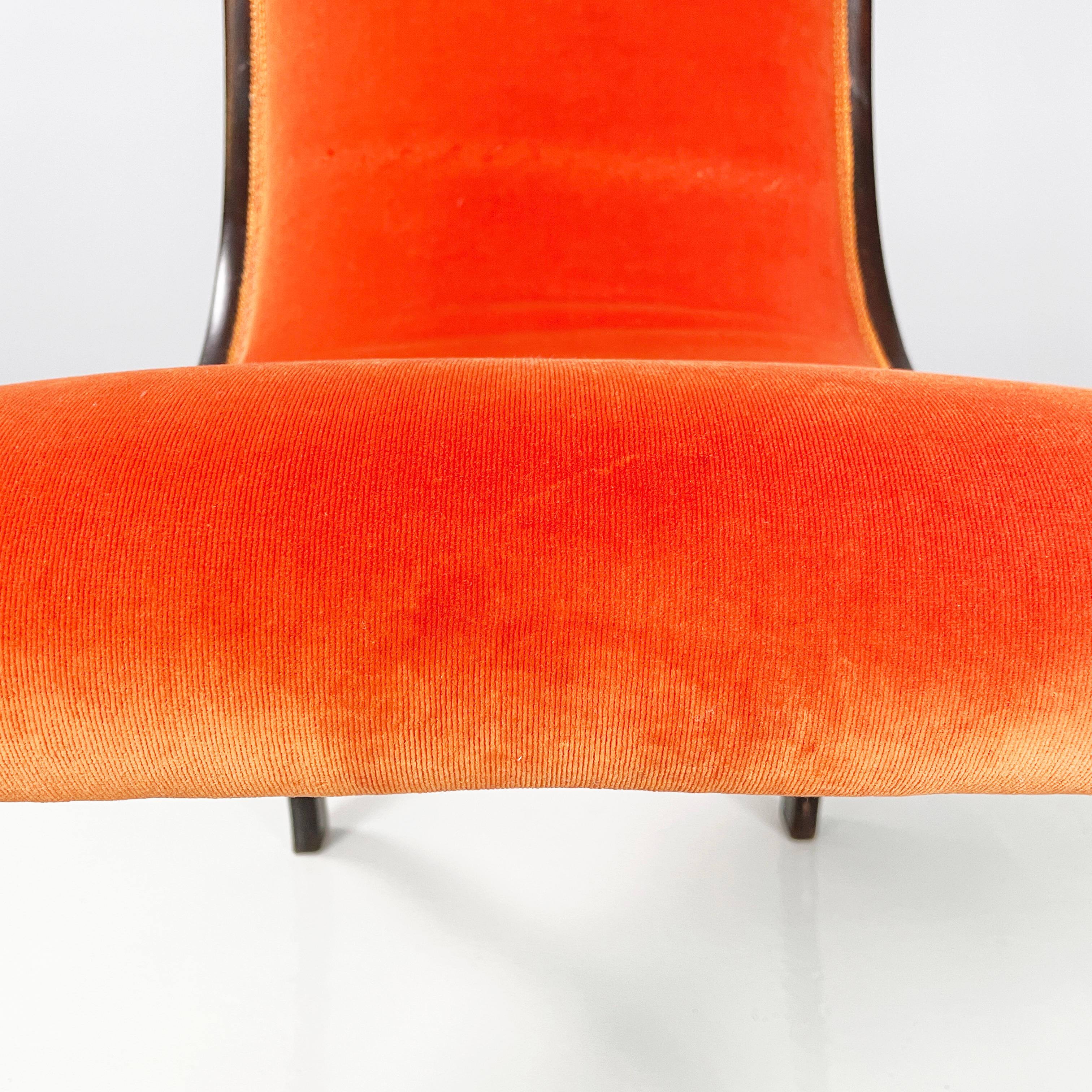 Dänischer Stuhl aus der Mitte des Jahrhunderts, orangefarbener Samt und dunkles Holz, 1950er Jahre im Angebot 6