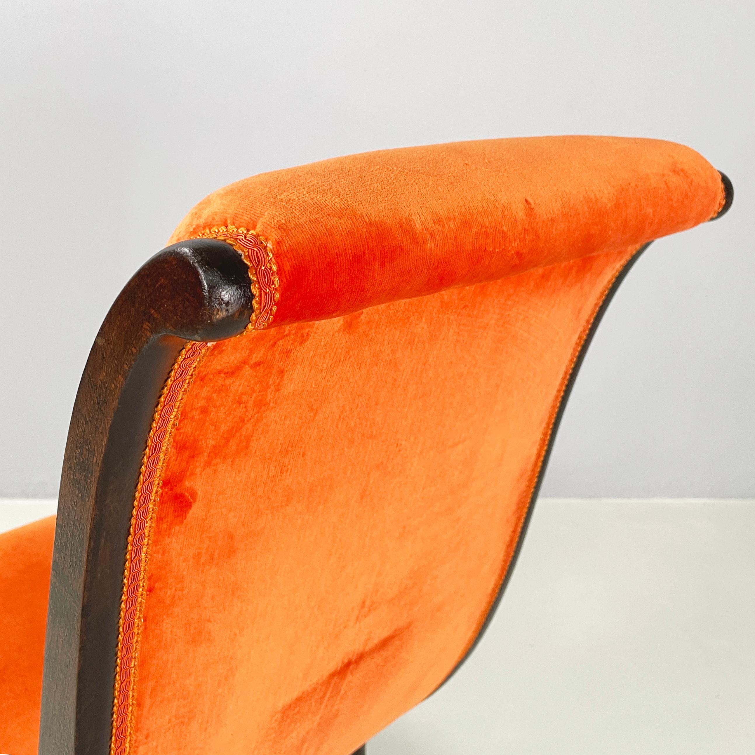 Dänischer Stuhl aus der Mitte des Jahrhunderts, orangefarbener Samt und dunkles Holz, 1950er Jahre im Angebot 7