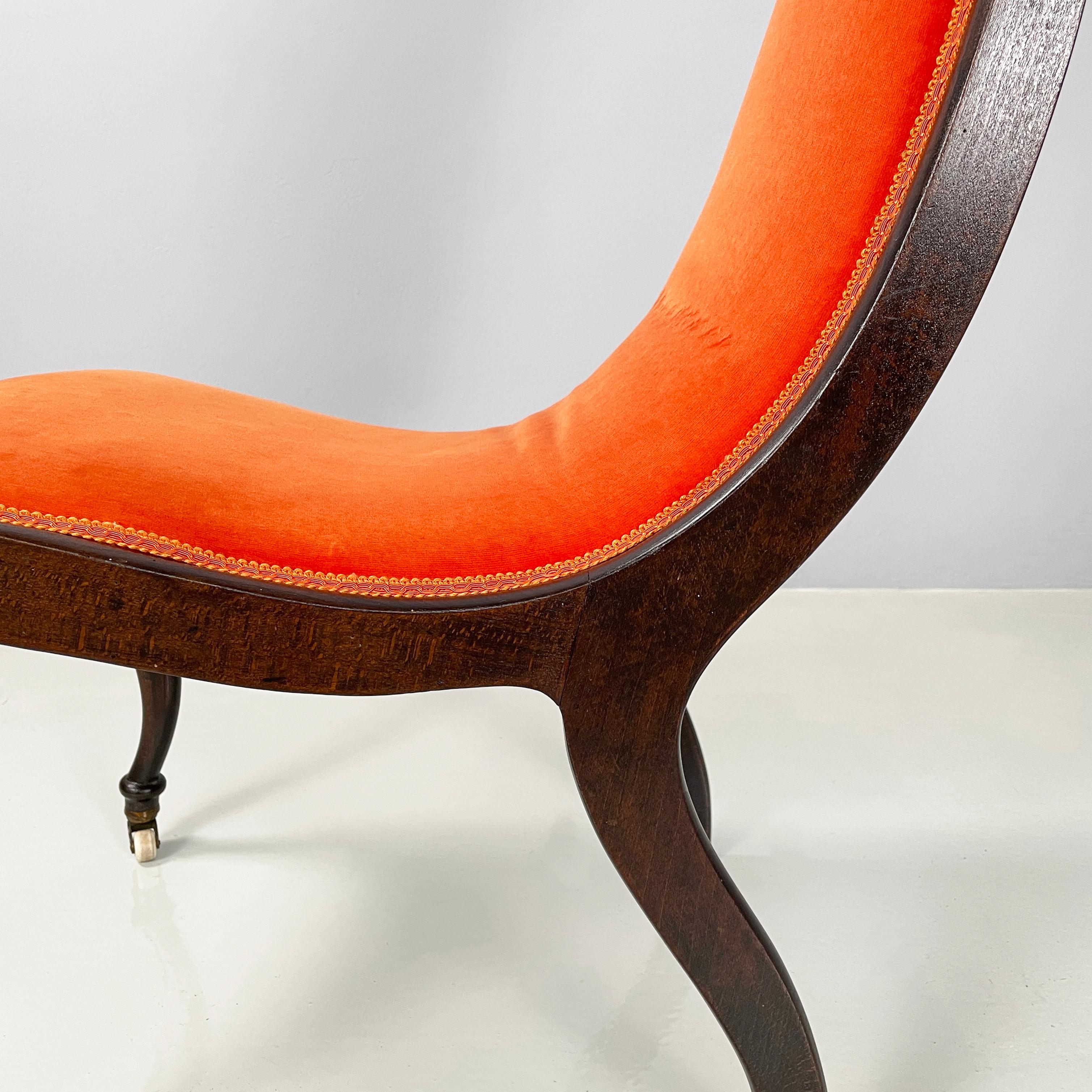 Dänischer Stuhl aus der Mitte des Jahrhunderts, orangefarbener Samt und dunkles Holz, 1950er Jahre im Angebot 8
