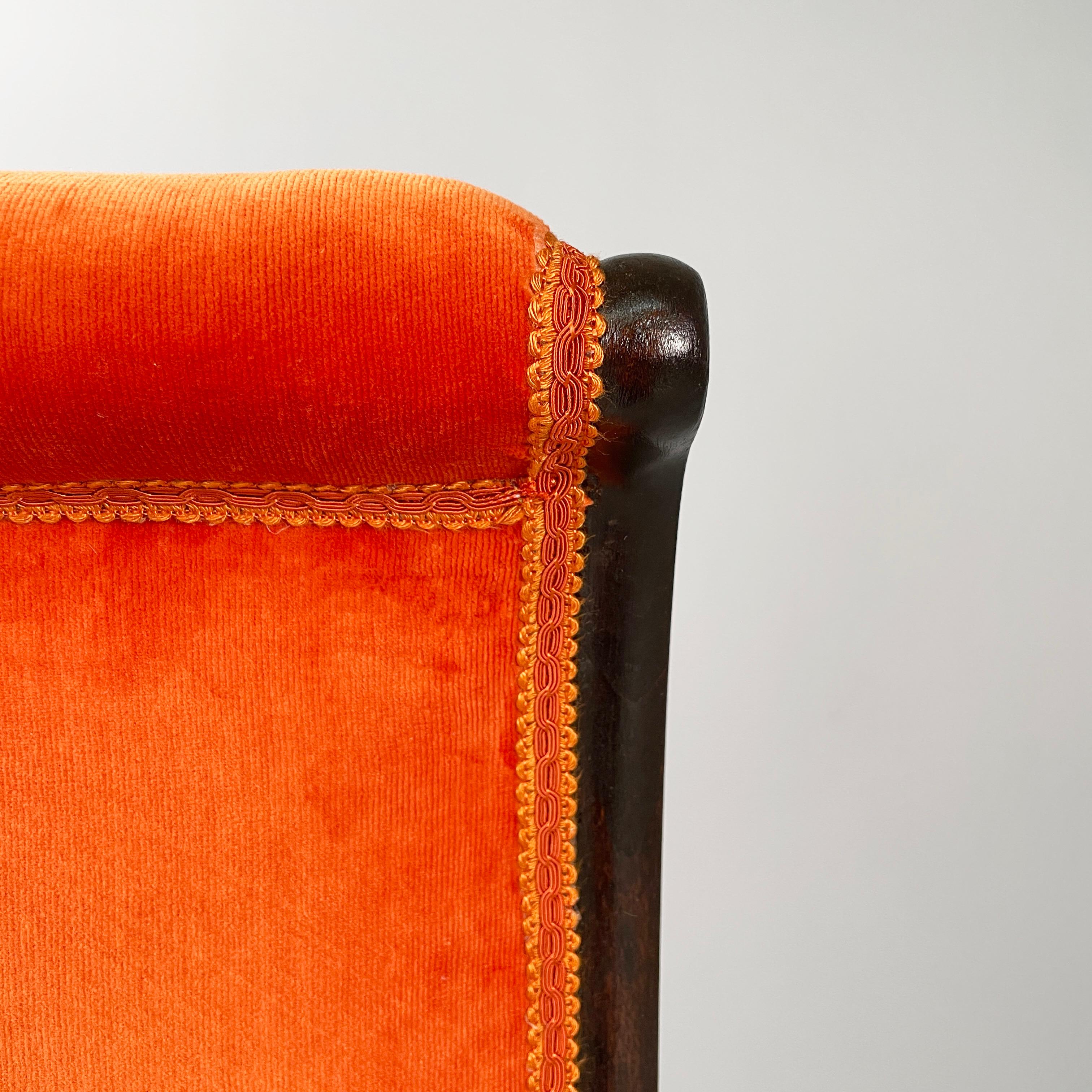 Dänischer Stuhl aus der Mitte des Jahrhunderts, orangefarbener Samt und dunkles Holz, 1950er Jahre im Angebot 9