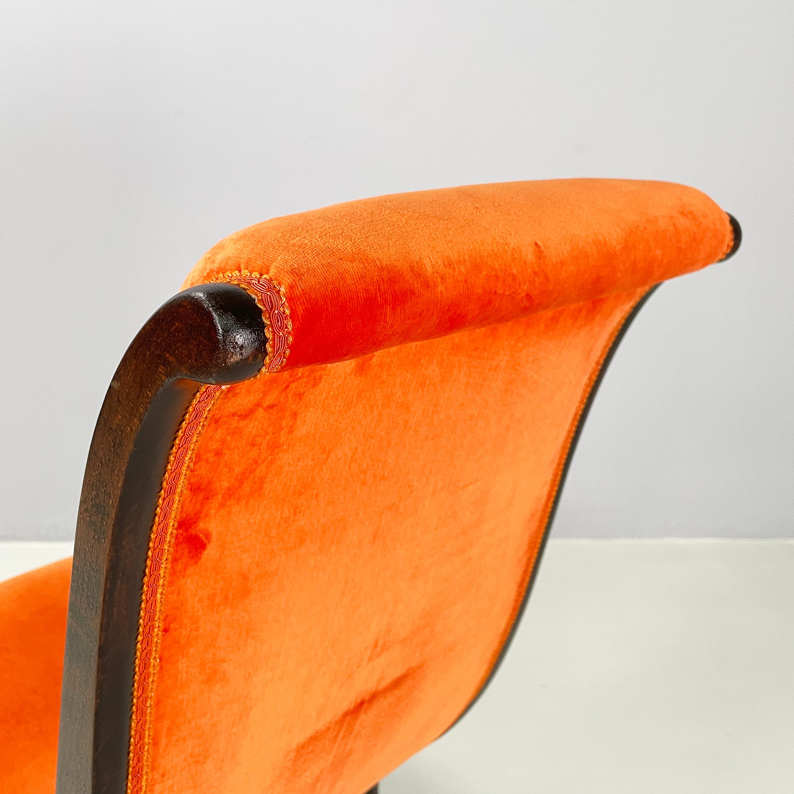 Dänischer Stuhl aus der Mitte des Jahrhunderts, orangefarbener Samt und dunkles Holz, 1950er Jahre im Angebot 10