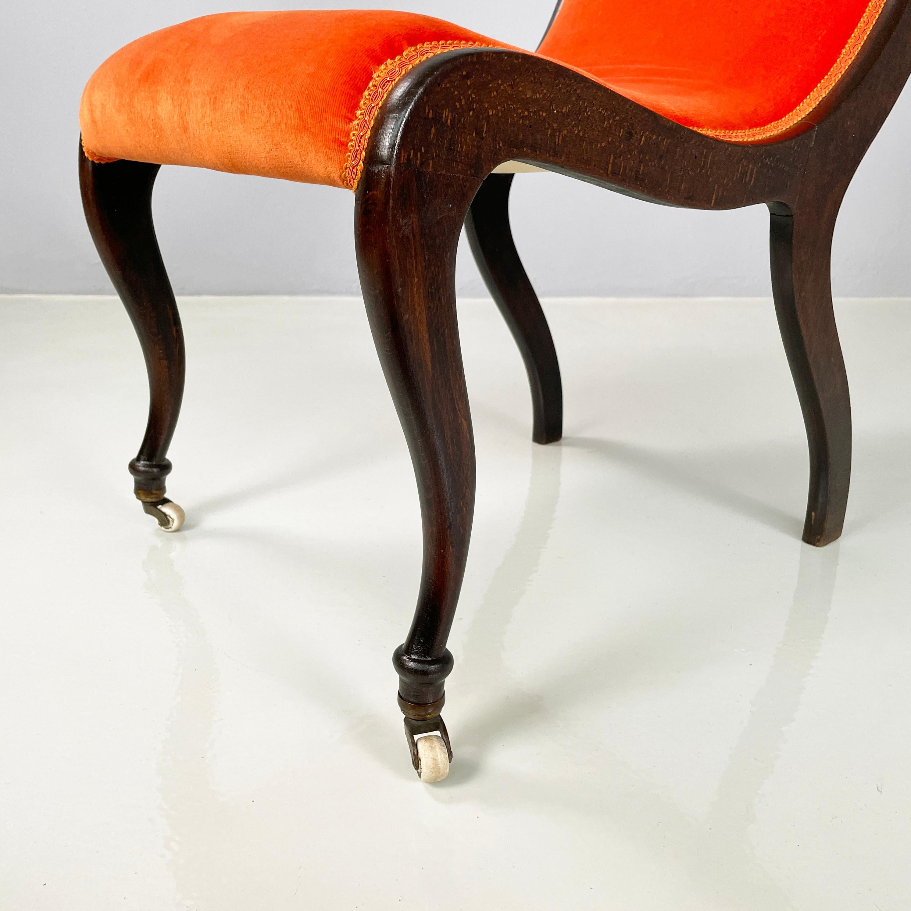 Dänischer Stuhl aus der Mitte des Jahrhunderts, orangefarbener Samt und dunkles Holz, 1950er Jahre im Angebot 11