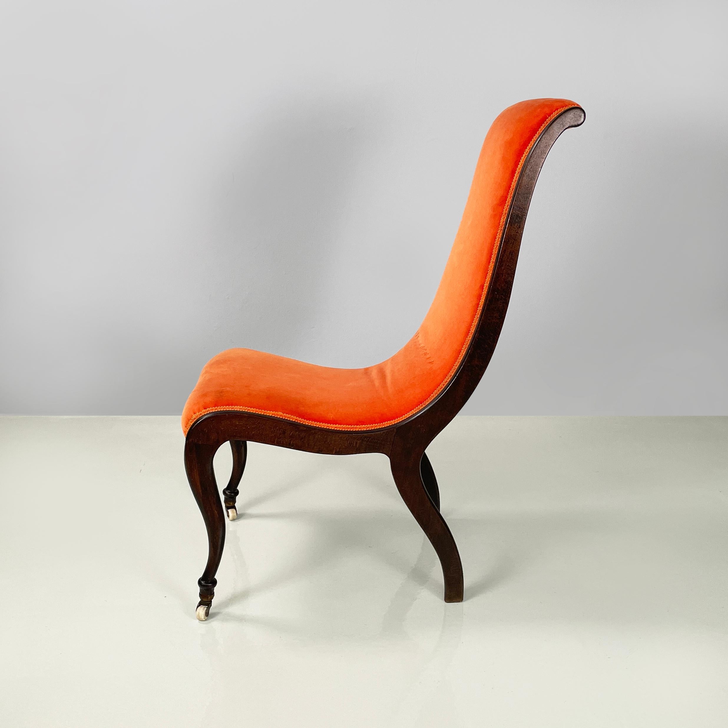 Mid-Century Modern Chaise danoise moderne du milieu du siècle en velours orange et bois foncé, années 1950 en vente