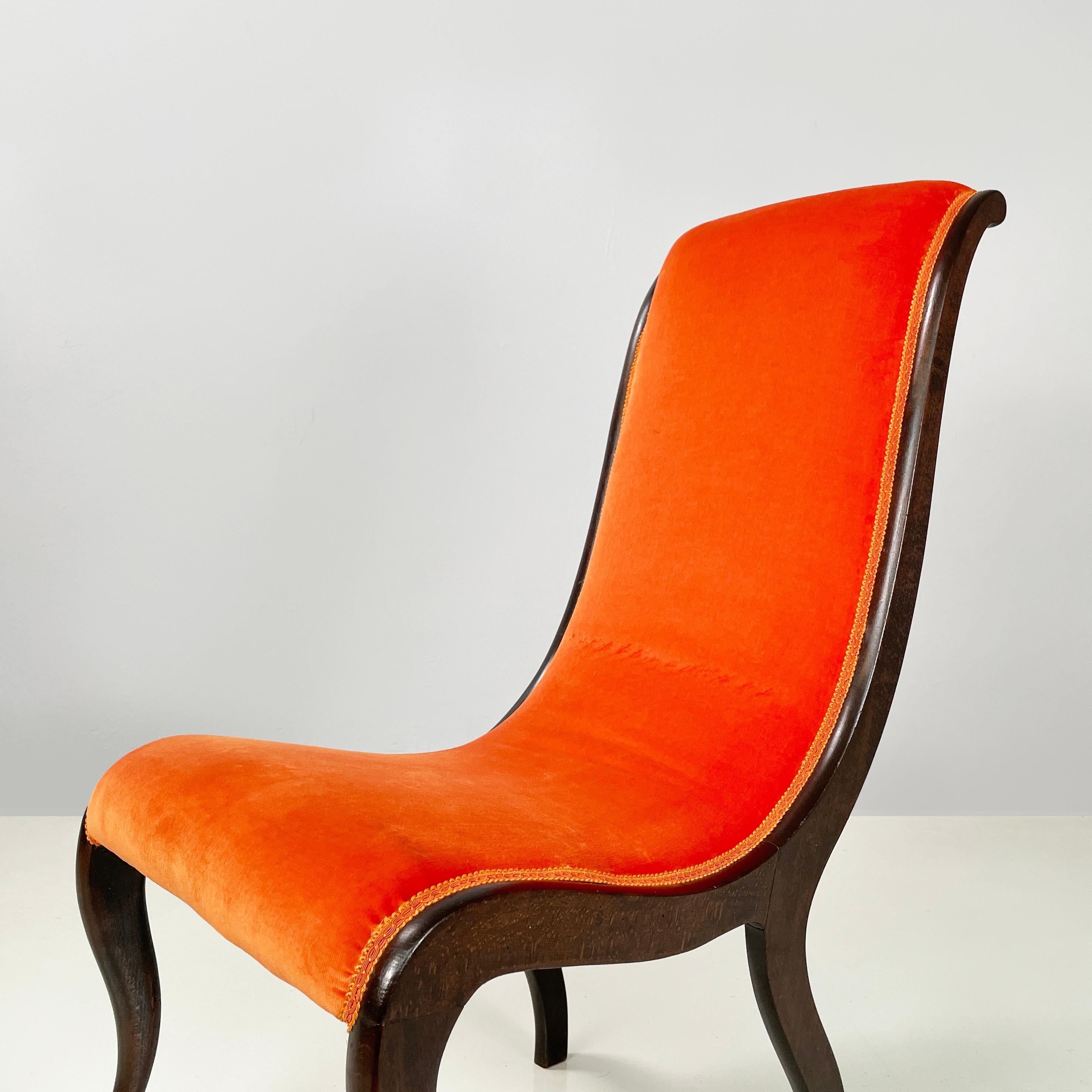 Velvet Danish mid-century modern Chair in orange velvet and dark wood, 1950s For Sale