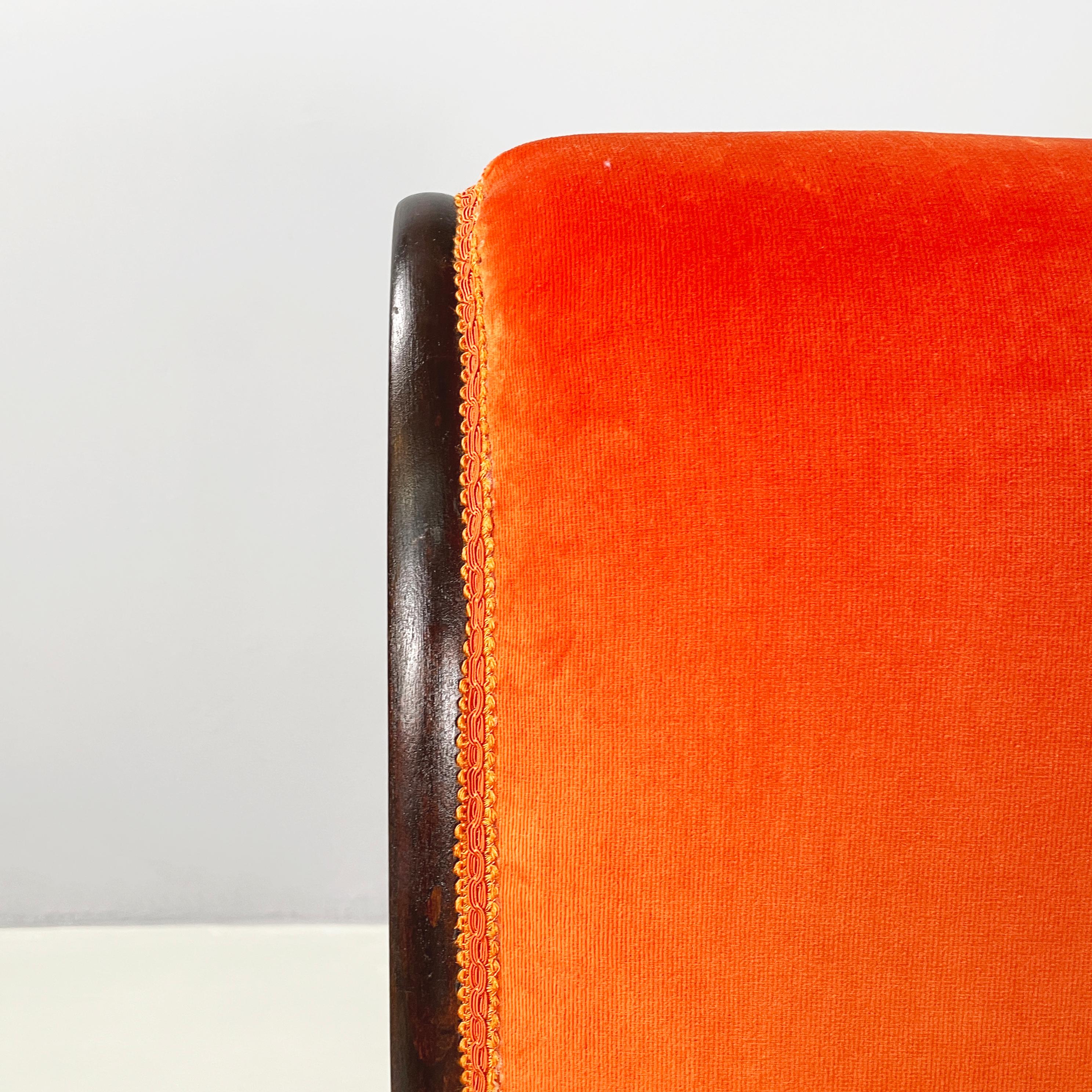 Dänischer Stuhl aus der Mitte des Jahrhunderts, orangefarbener Samt und dunkles Holz, 1950er Jahre im Angebot 2