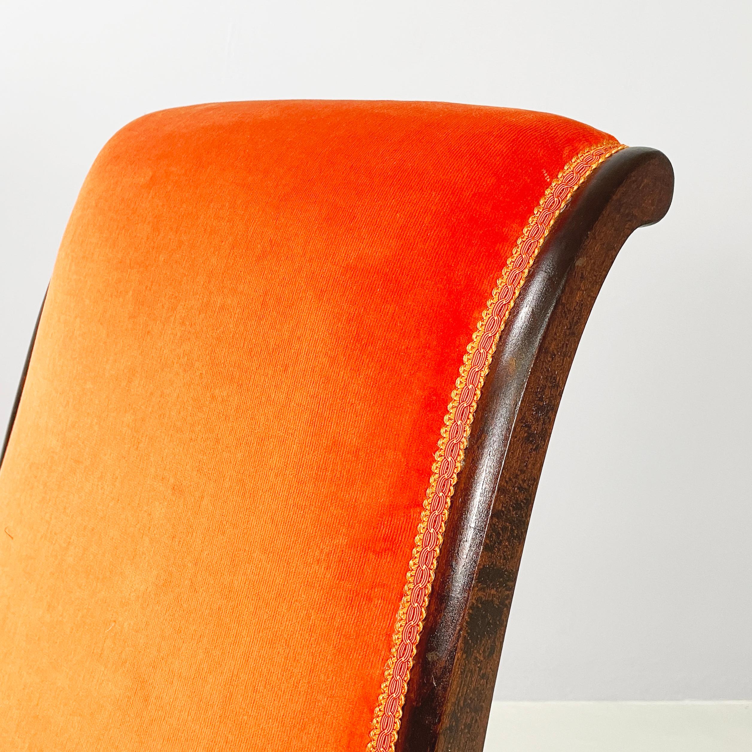 Chaise danoise moderne du milieu du siècle en velours orange et bois foncé, années 1950 en vente 2