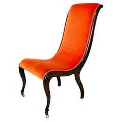 Chaise danoise moderne du milieu du siècle en velours orange et bois foncé, années 1950