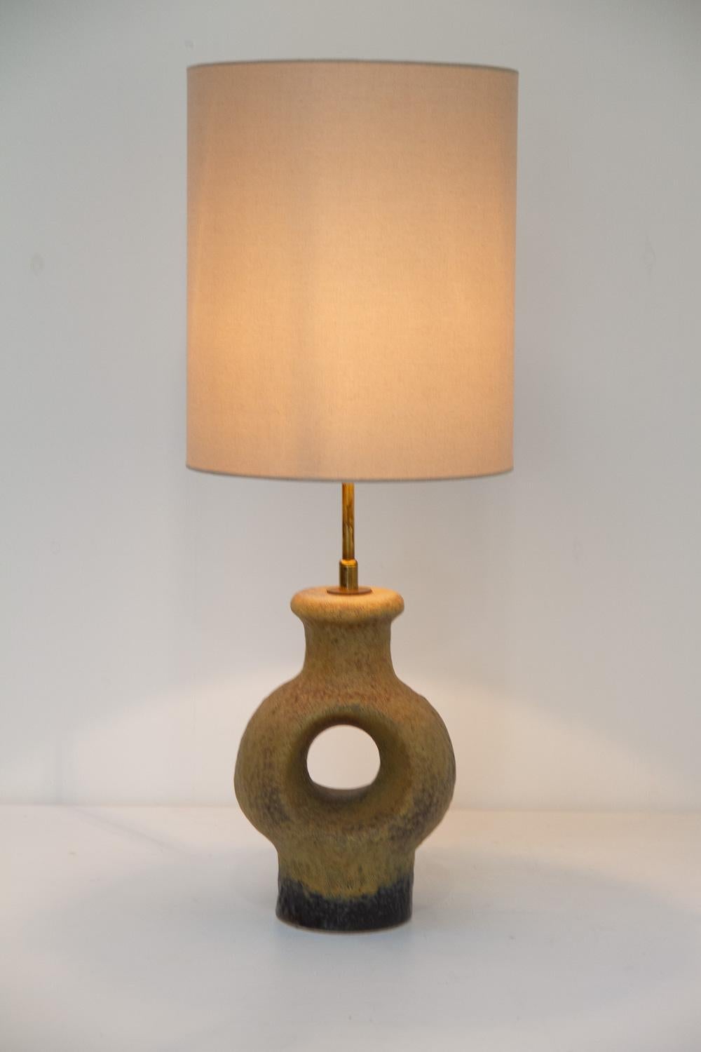 Danish Mid-Century Modern Circular Stoneware Table Lamp, 1960s. For Sale 6
