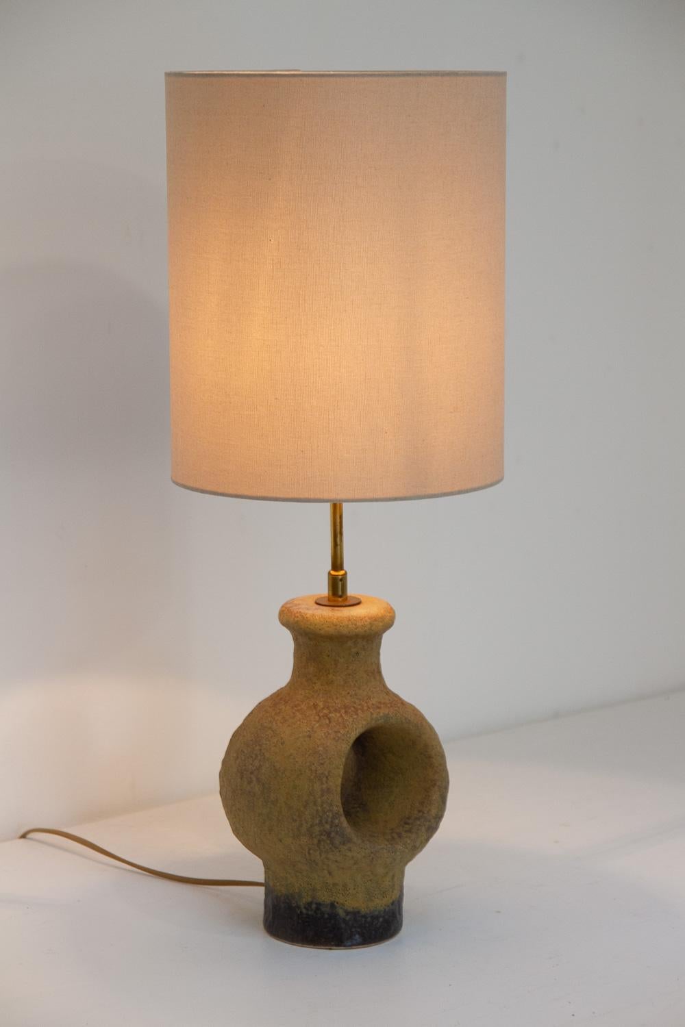 Danish Mid-Century Modern Circular Stoneware Table Lamp, 1960s. For Sale 8