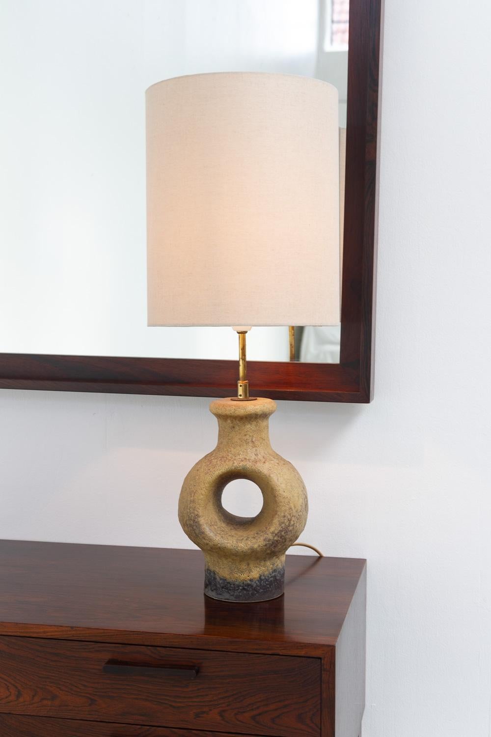 Danish Mid-Century Modern Circular Stoneware Table Lamp, 1960s. For Sale 13