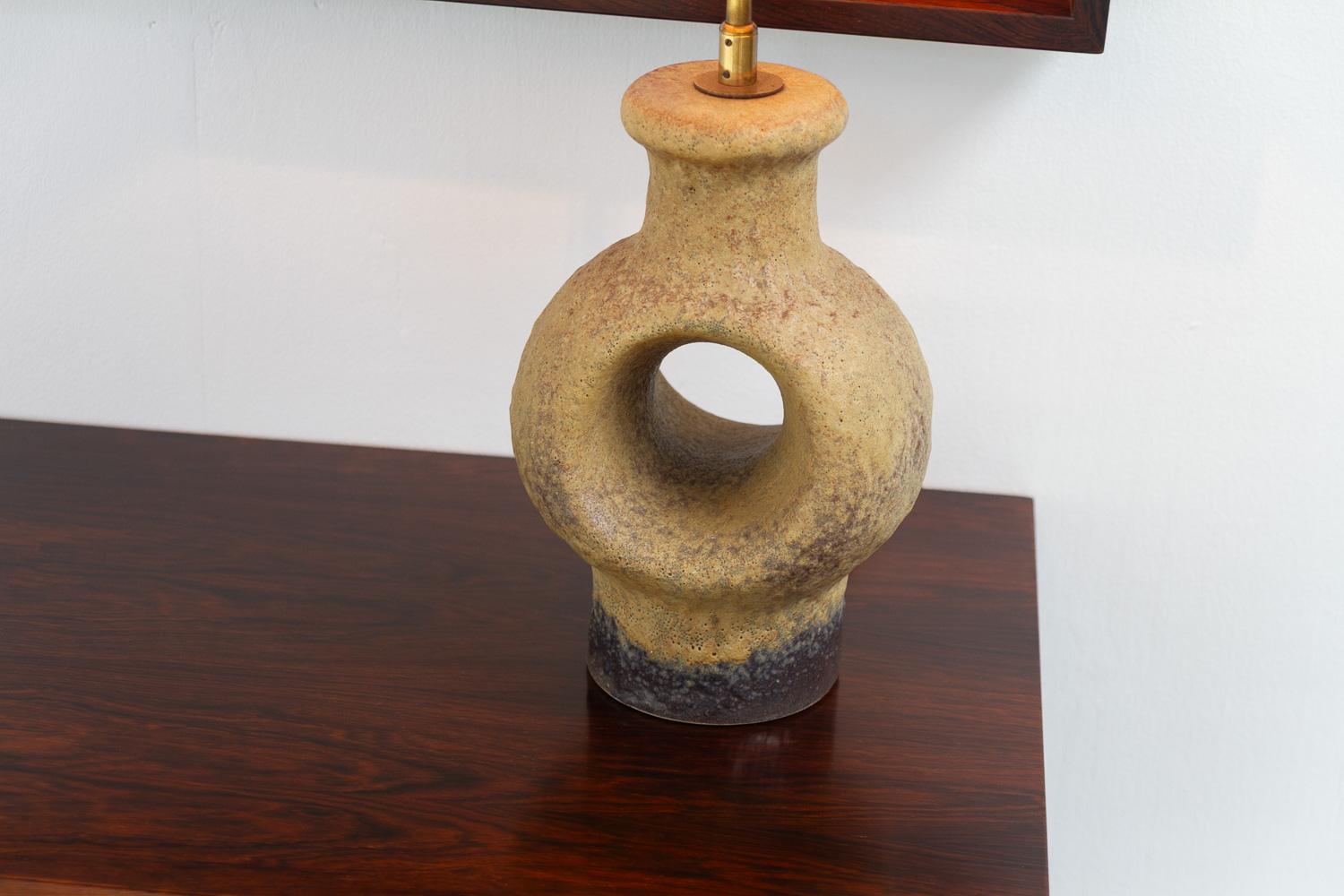 Danish Mid-Century Modern Circular Stoneware Table Lamp, 1960s. For Sale 15