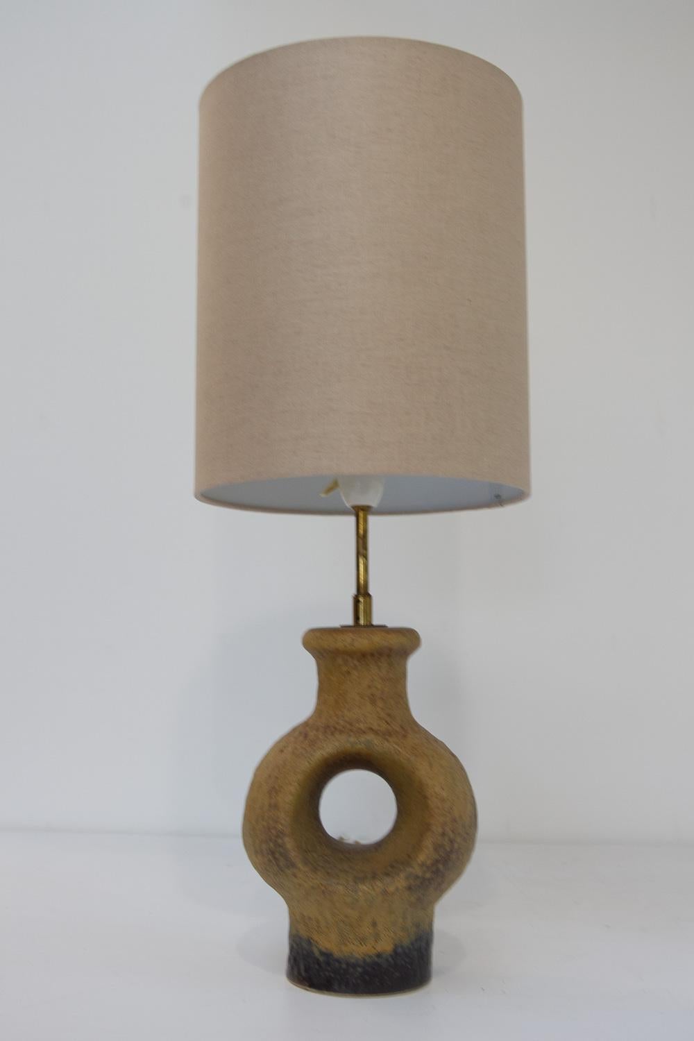 Ceramic Danish Mid-Century Modern Circular Stoneware Table Lamp, 1960s. For Sale