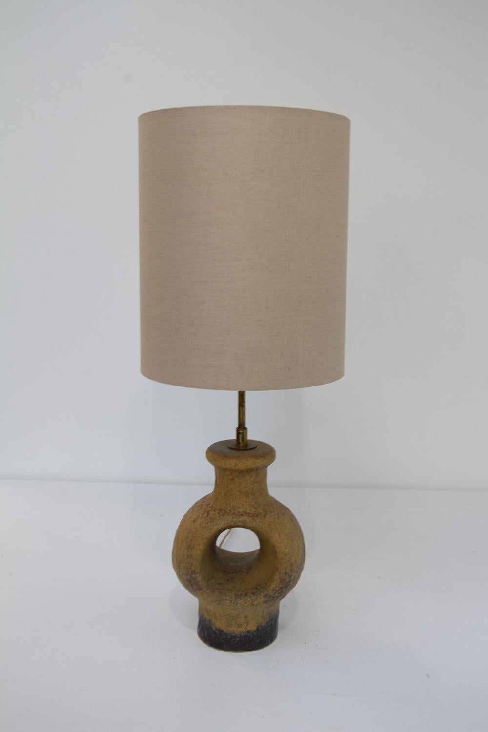 Danish Mid-Century Modern Circular Stoneware Table Lamp, 1960s. For Sale 1
