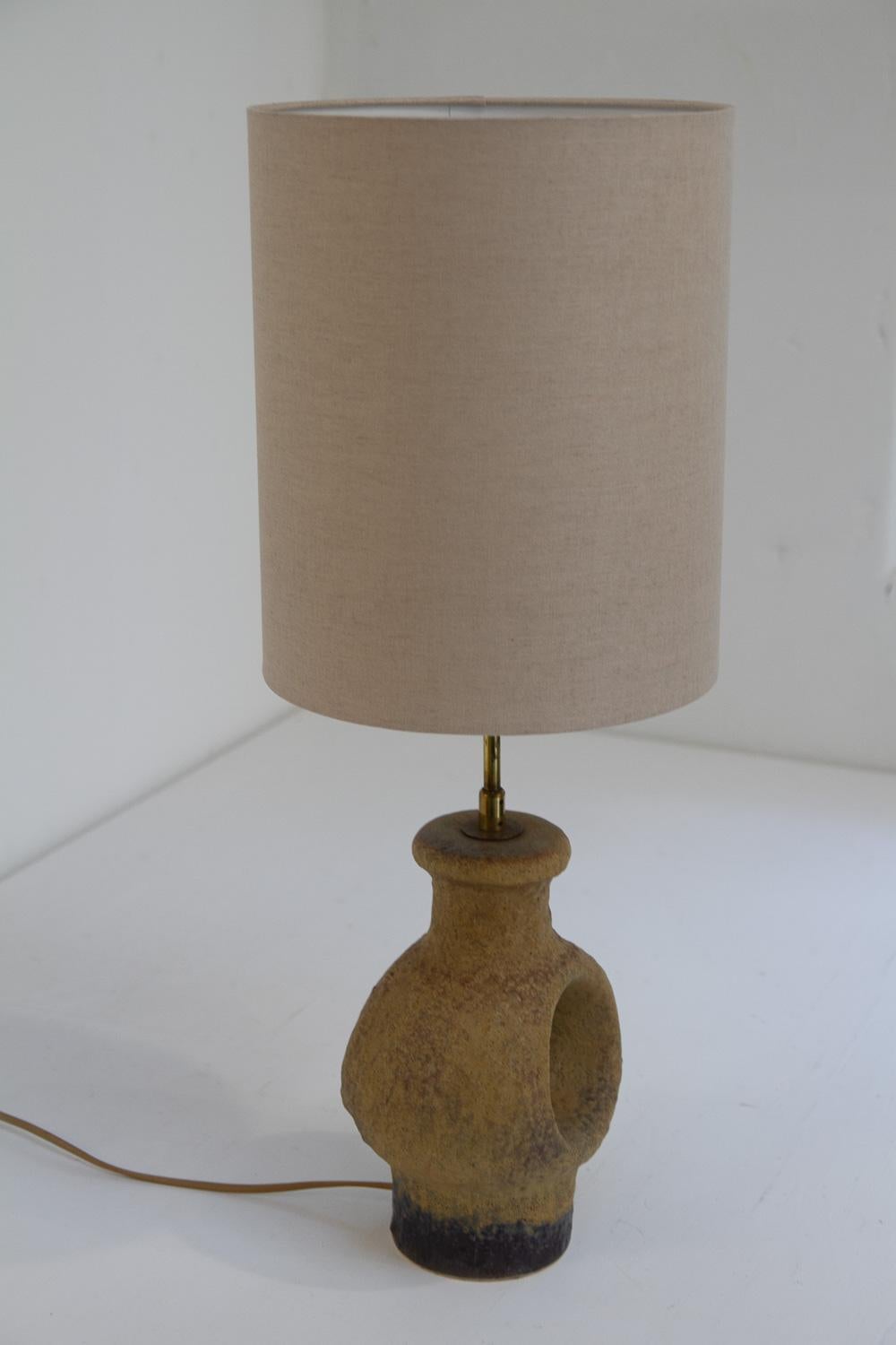 Danish Mid-Century Modern Circular Stoneware Table Lamp, 1960s. For Sale 4
